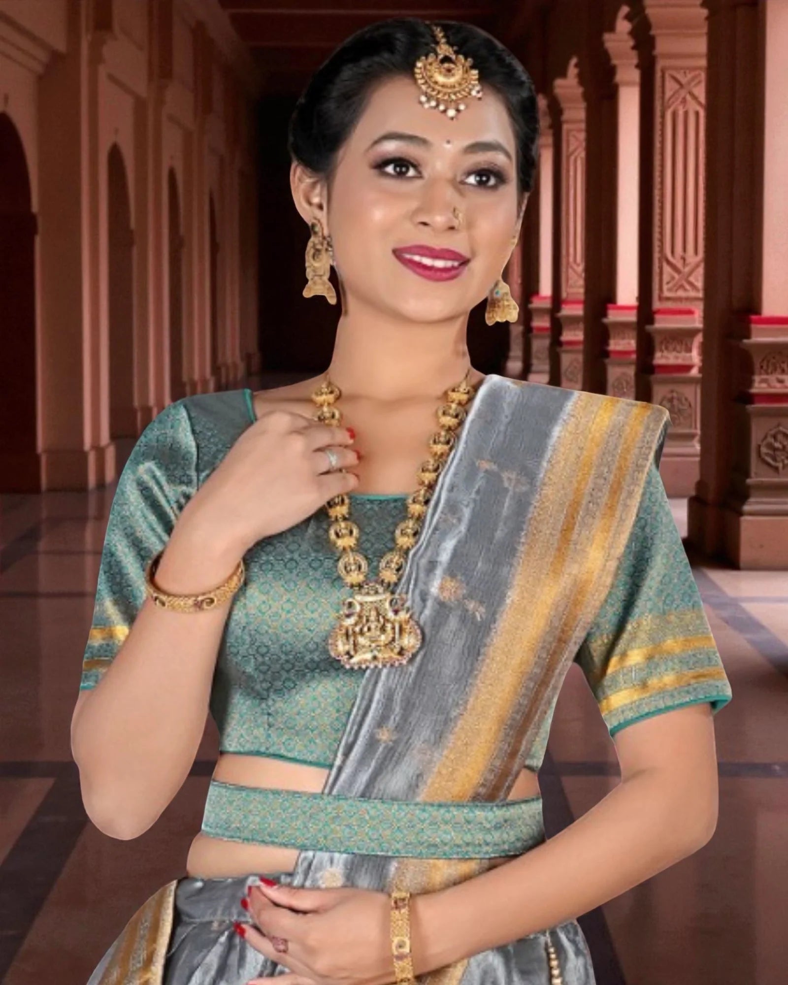 Silver Zari Embellished Half Saree