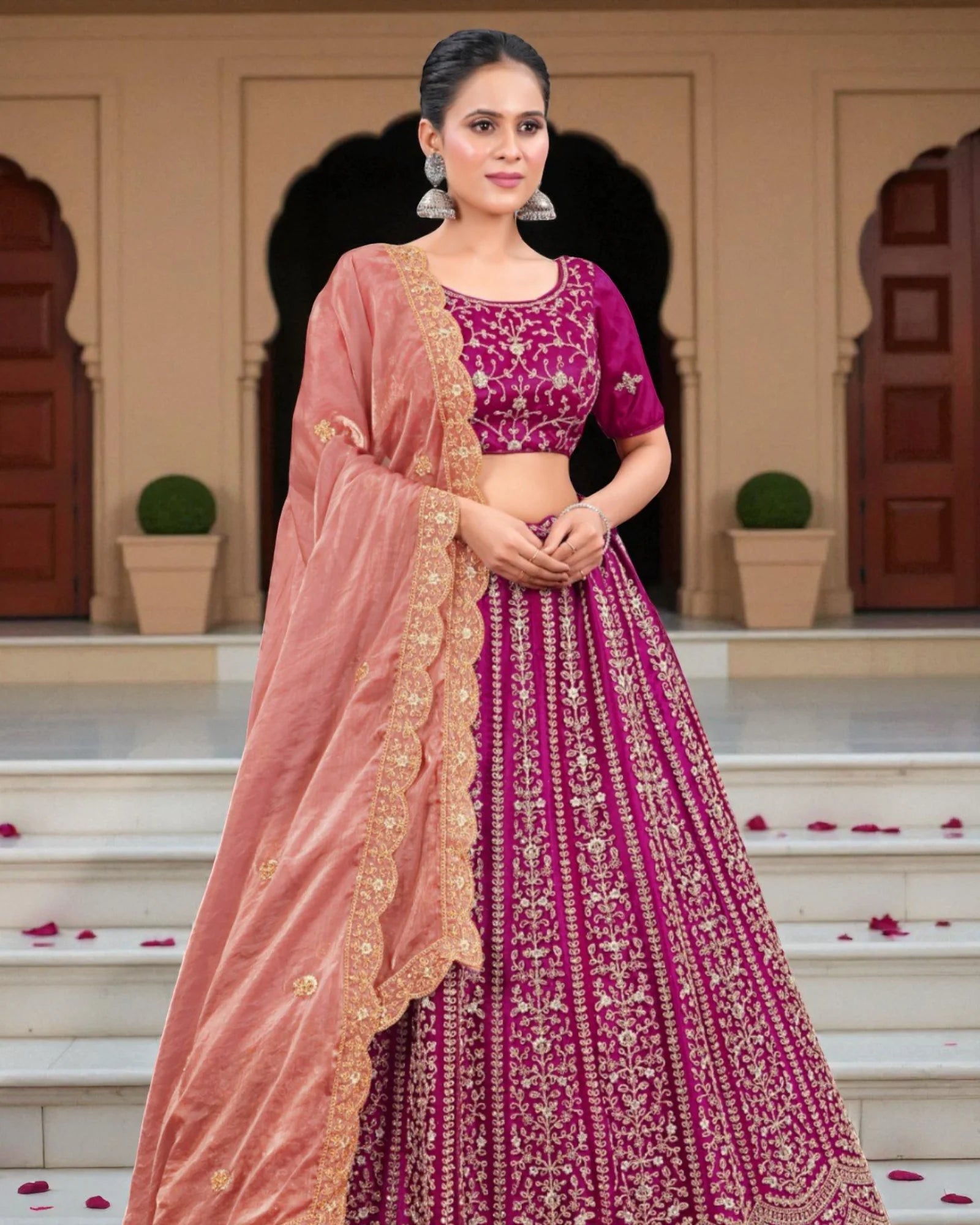 Thread Embroidered Semi Stitched Lehenga