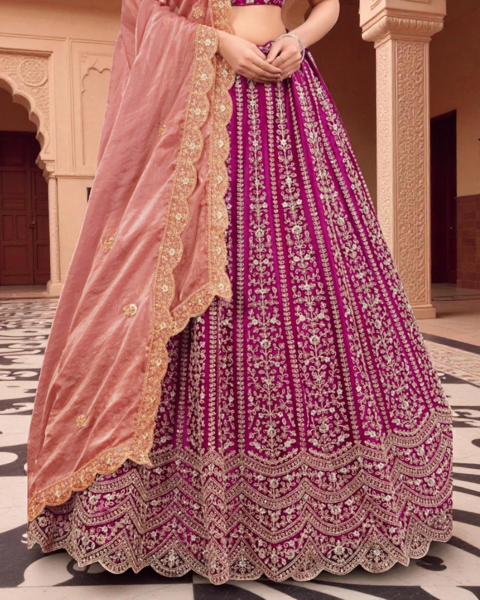 Thread Embroidered Semi Stitched Lehenga