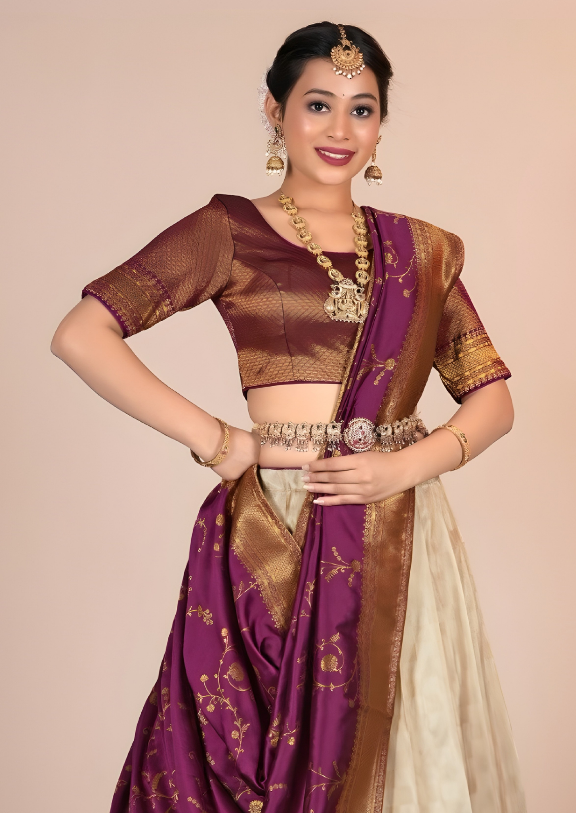 Beige Banarasi Half Saree With Elegant Charm