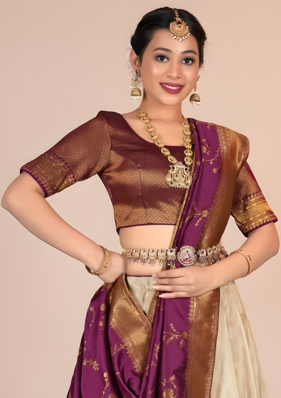 Beige Banarasi Half Saree With Elegant Charm