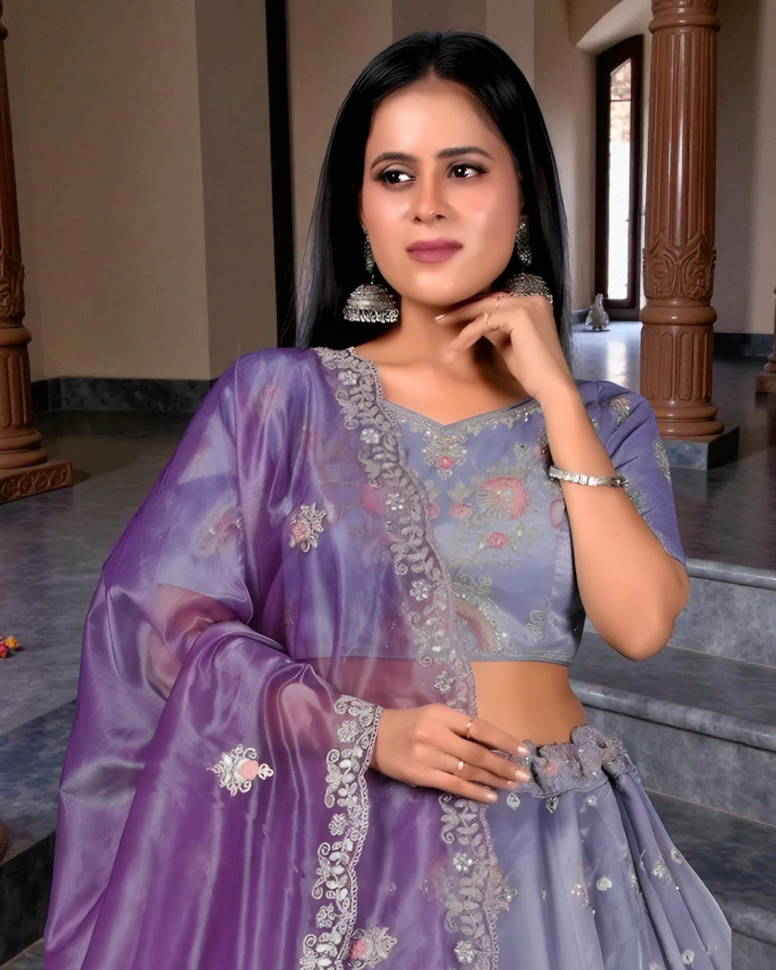 Threadwork Bead Embroidered Lehenga Set