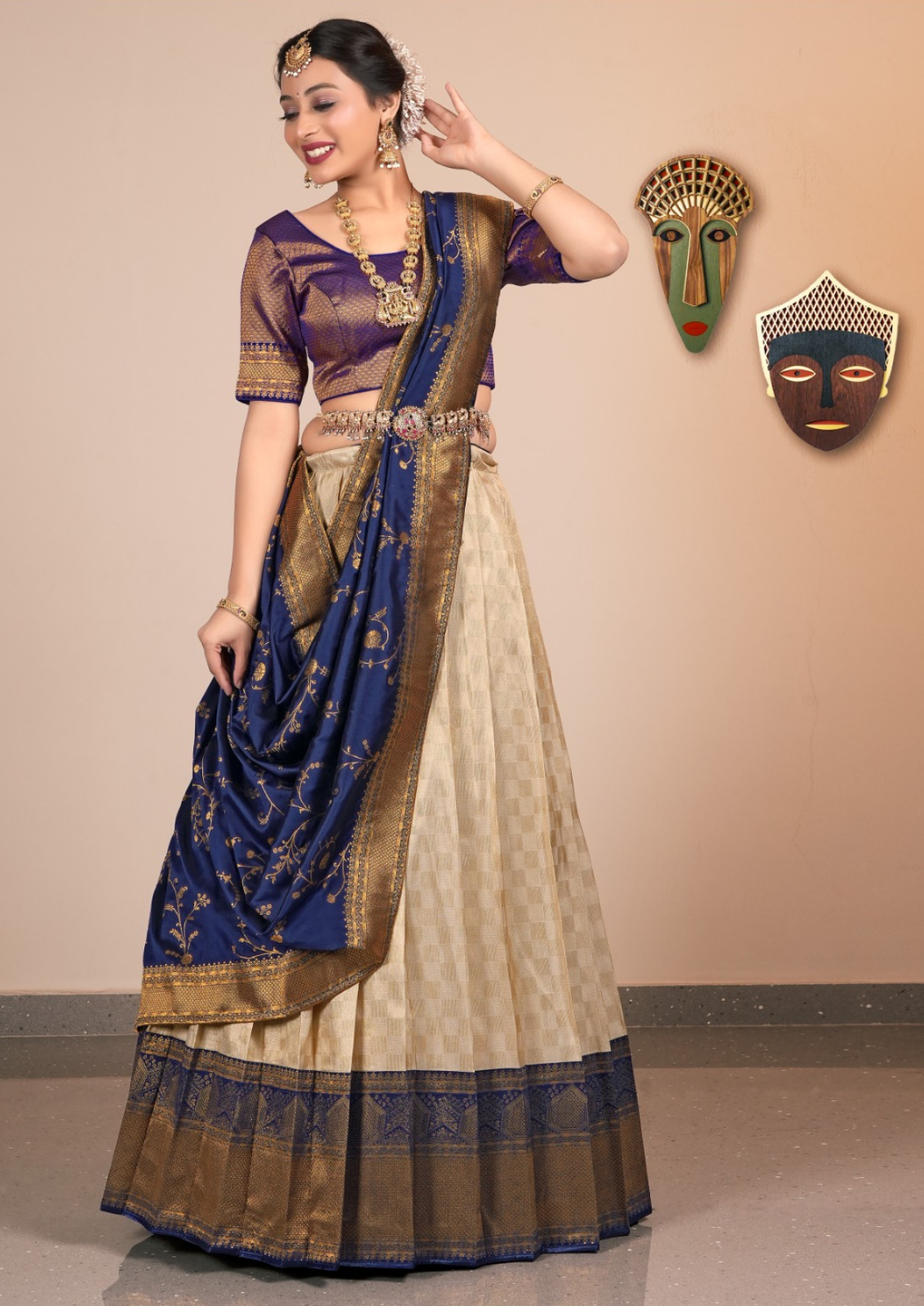 Beige Banarasi Half Saree With Luxurious Weaves