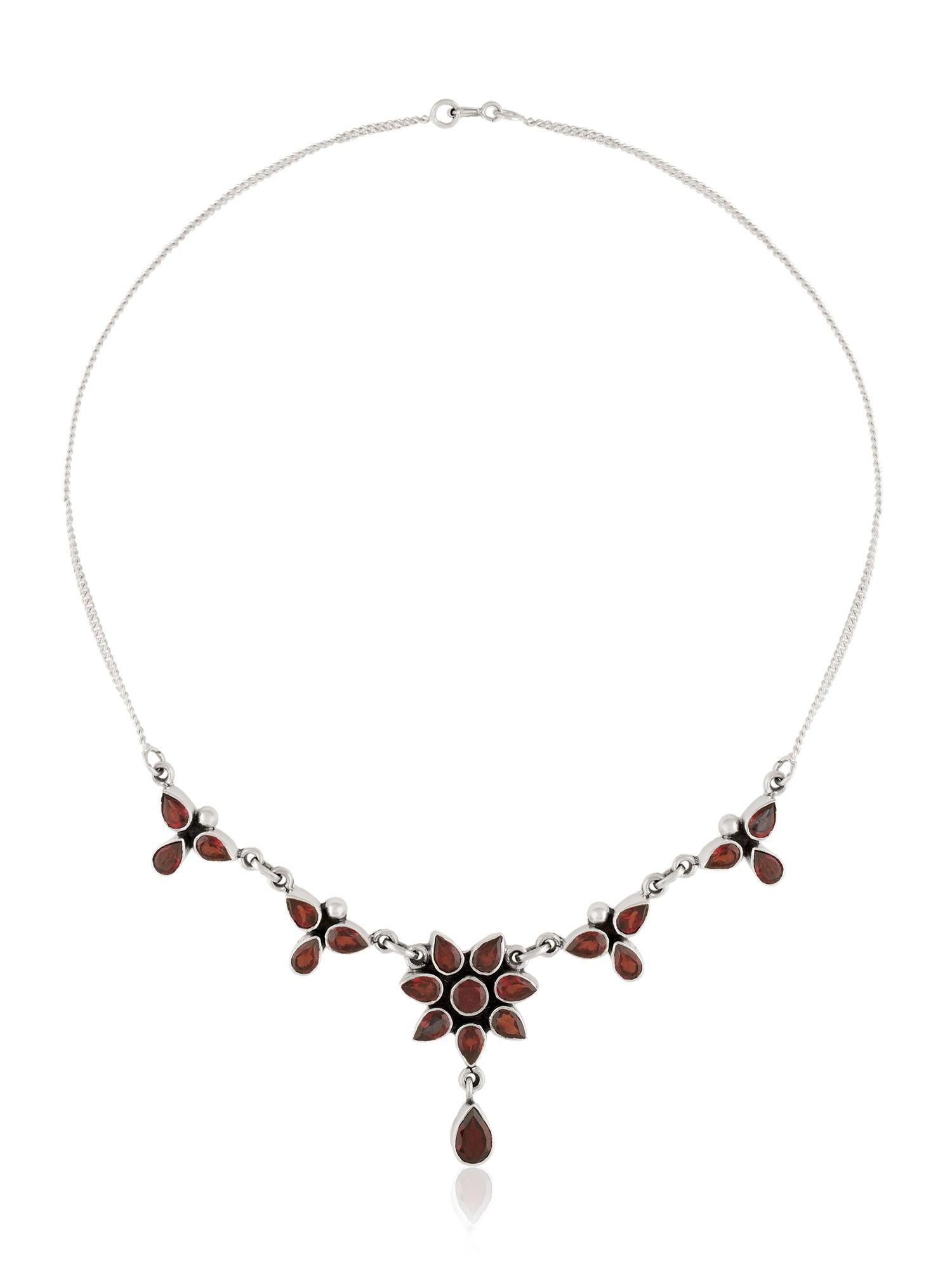 Floral Radiance Flowery Garnet Necklace - Dyulokha