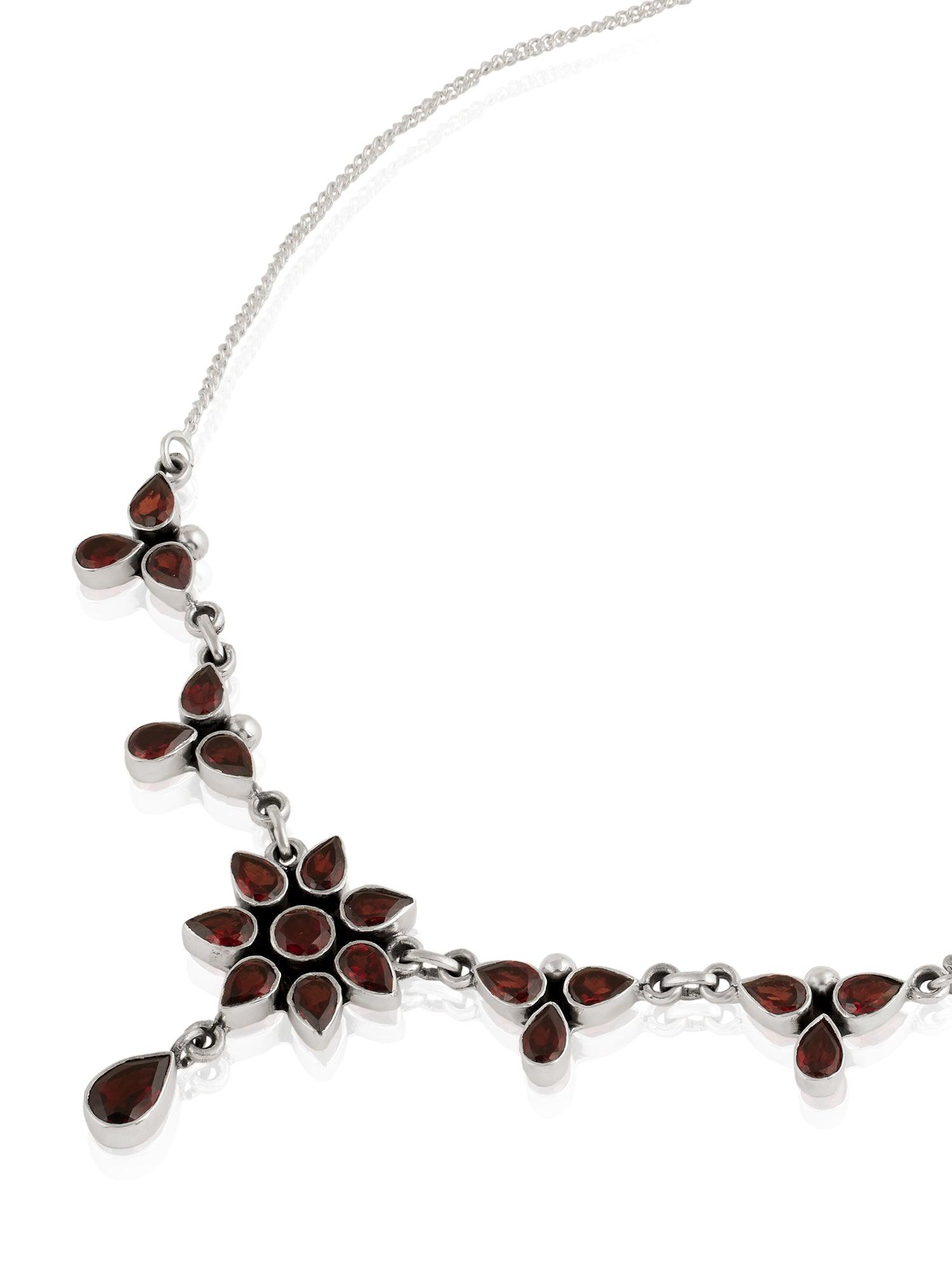 Floral Radiance Flowery Garnet Necklace - Dyulokha