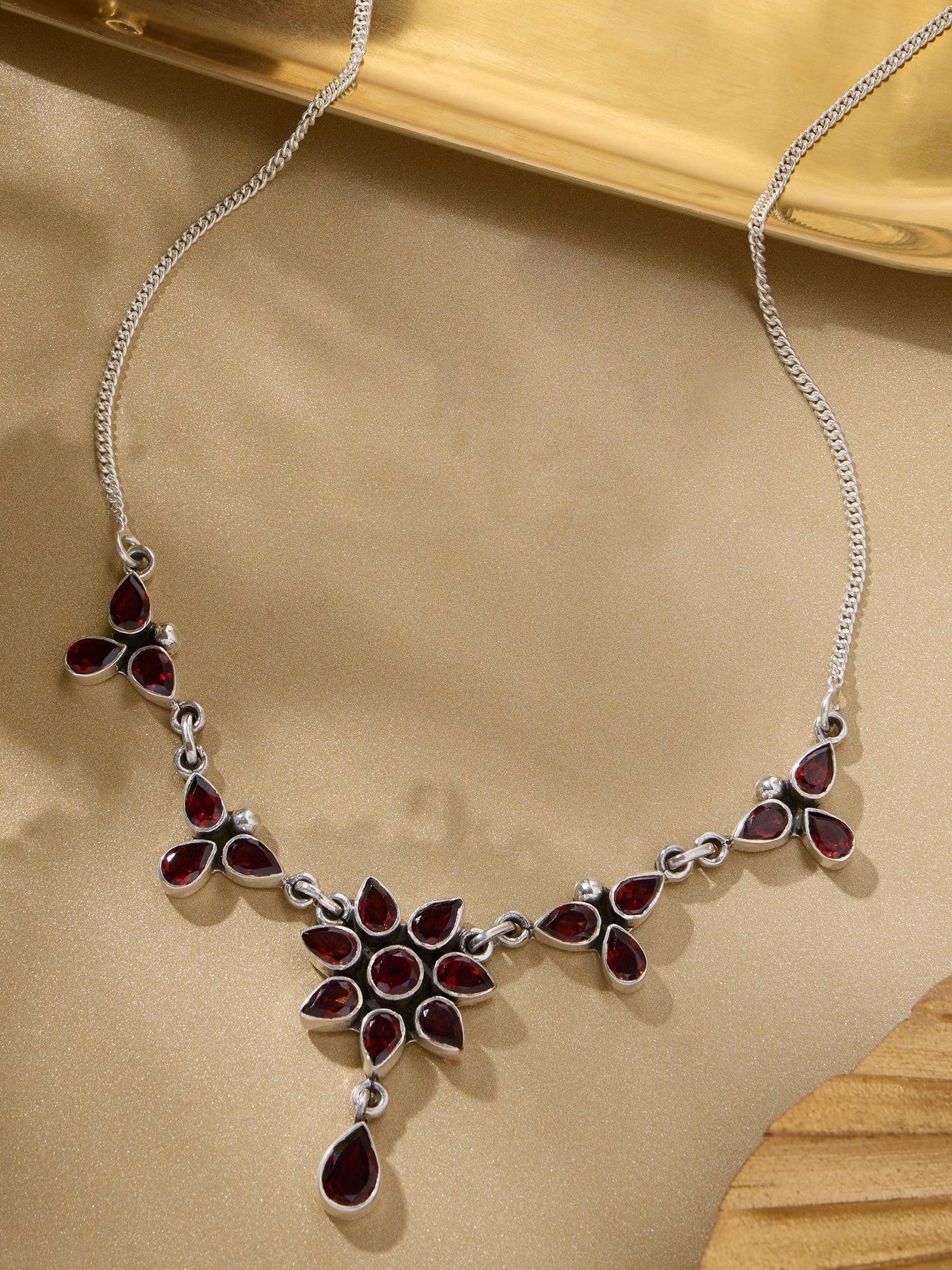 Floral Radiance Flowery Garnet Necklace - Dyulokha