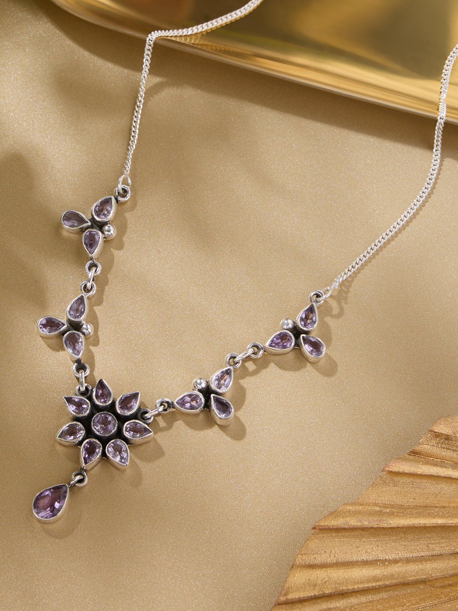 Whimsical Blossoms Amethyst Flower Necklace - Dyulokha