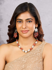 Natural Beauty Coral and Pearl Danglers - Dyulokha