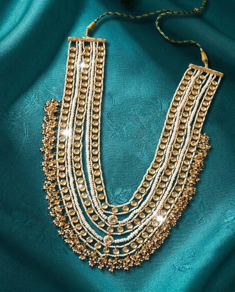 Pearl Kundan Cascade Necklace