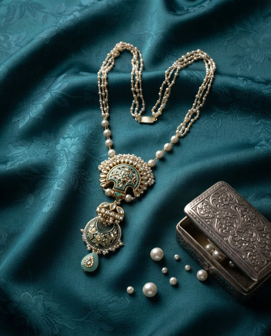 Blue Meenakari Kundan Pearl Necklace