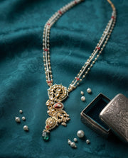 Pearl Necklace with Meenakari Barium Asymmetric Pendant