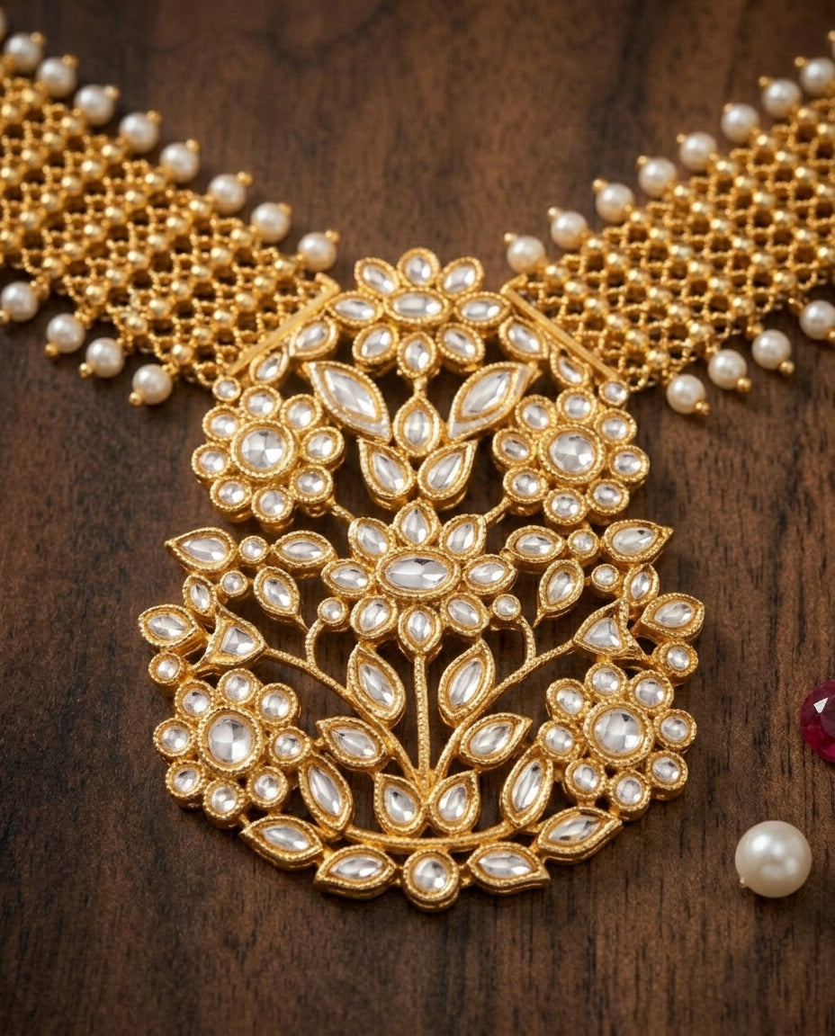 Golden Blossoms Temple Necklace Set