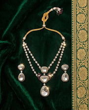 Gleaming Polki Double Layer Necklace Set