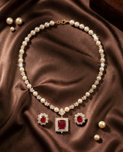 Crimson Onyx Pearl Necklace Set