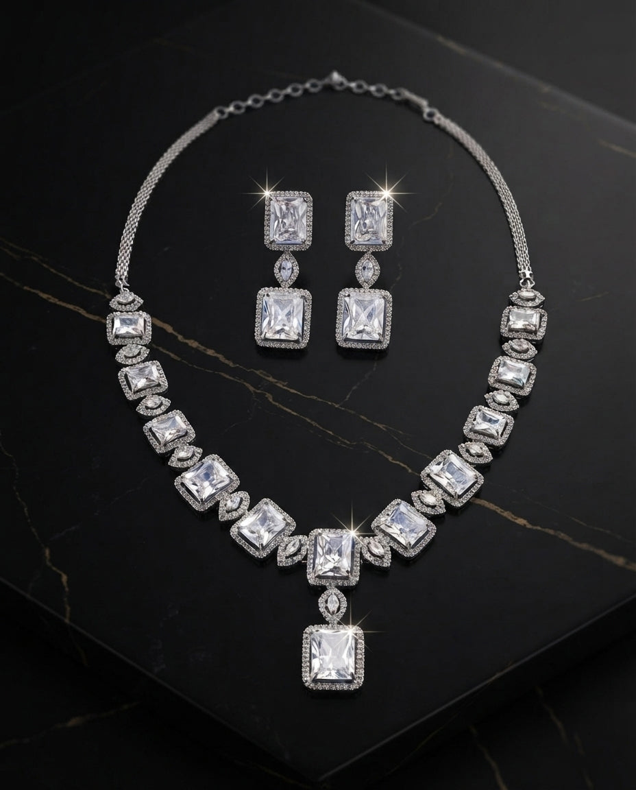 Rectangular Brilliance Necklace Set
