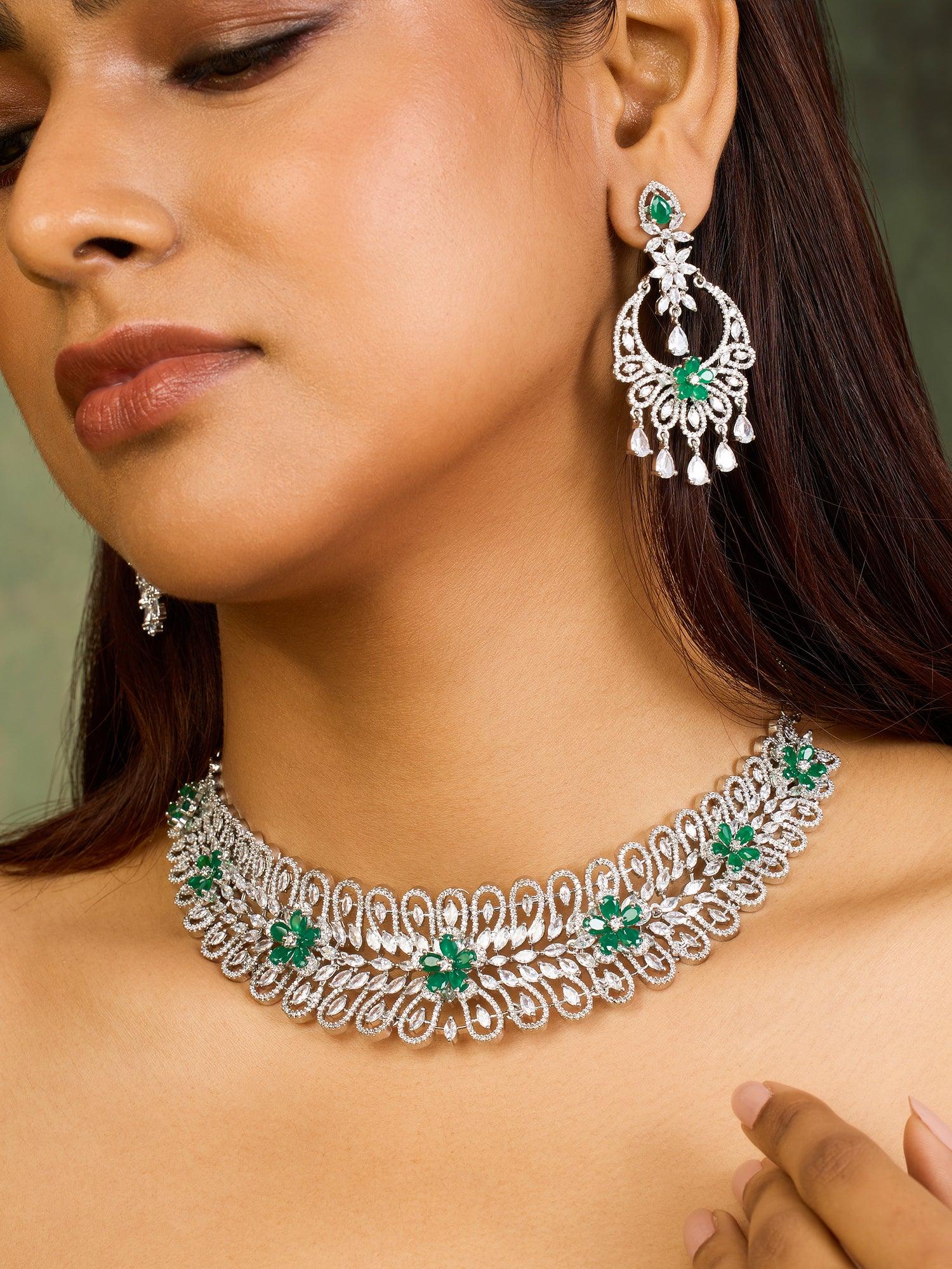 Celestial Glamours Emerald Necklace set - Dyulokha