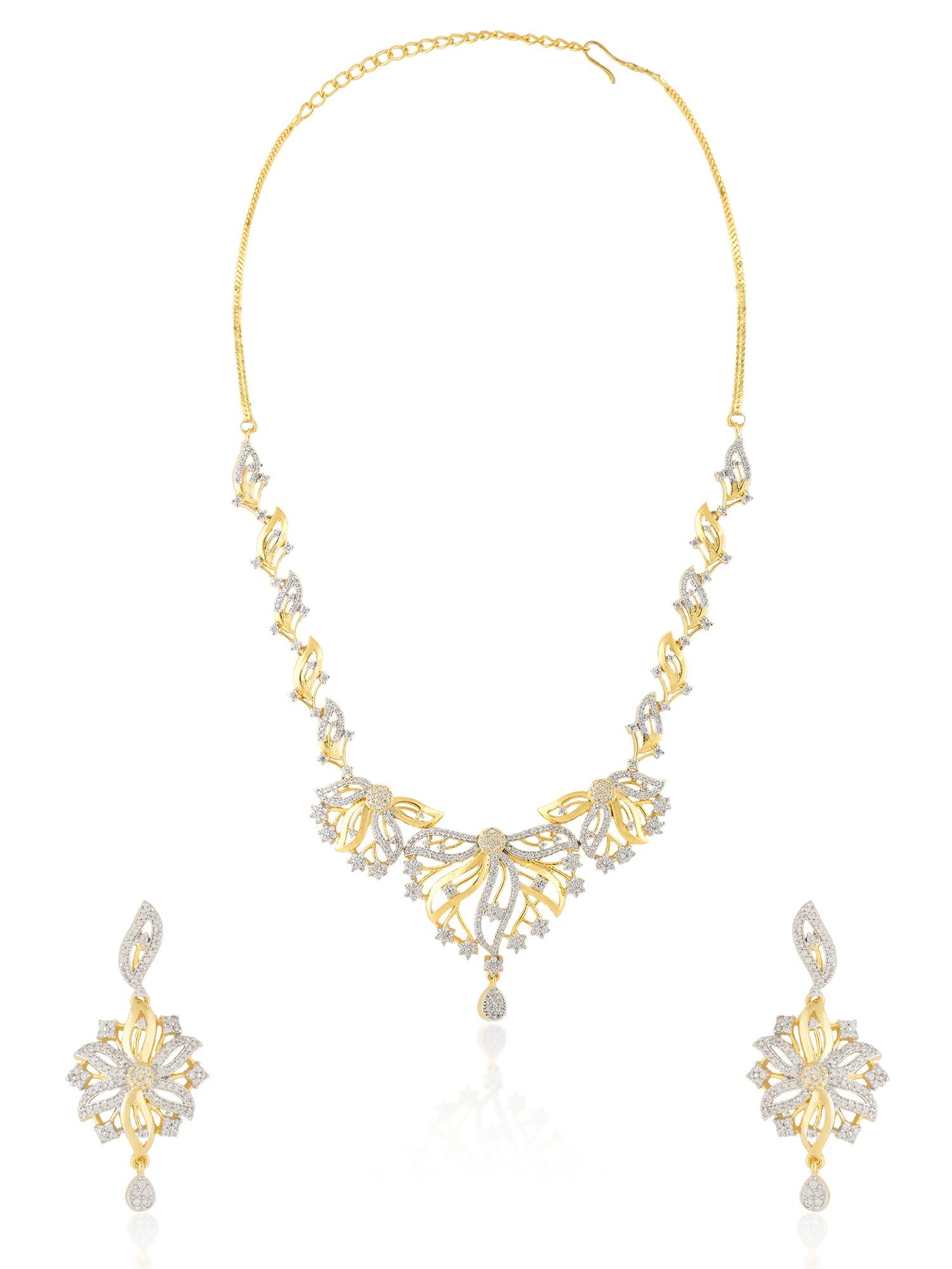 Floral CZ Gold Necklace Set - Dyulokha