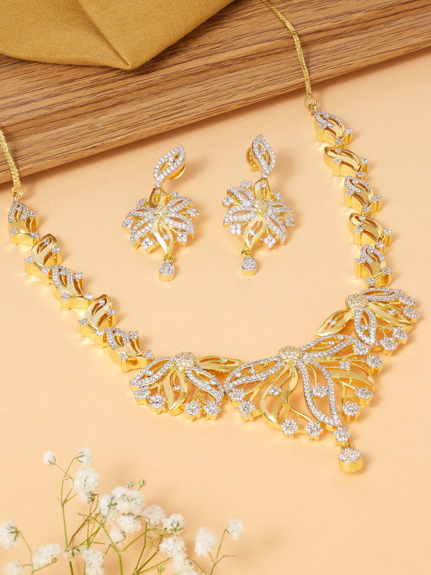 Floral CZ Gold Necklace Set - Dyulokha