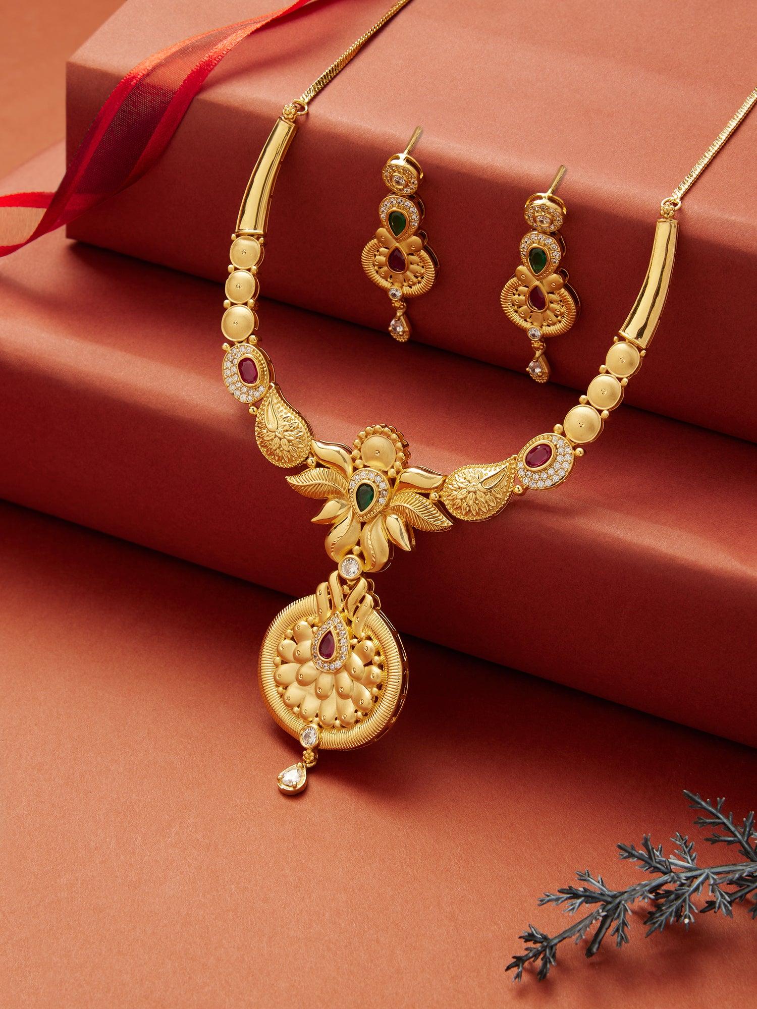 Shimmer Gold Ruby Emerald Necklace Set - Dyulokha