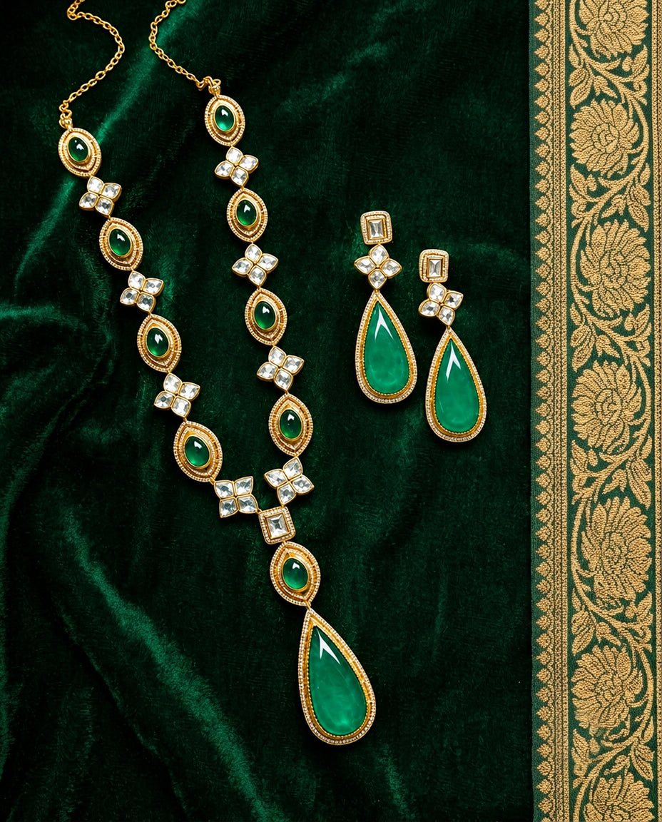 Emerald Elegance Polki Set