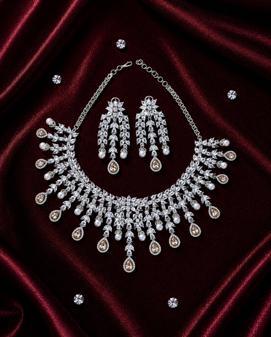 Peach Elegance Diamond Necklace Set