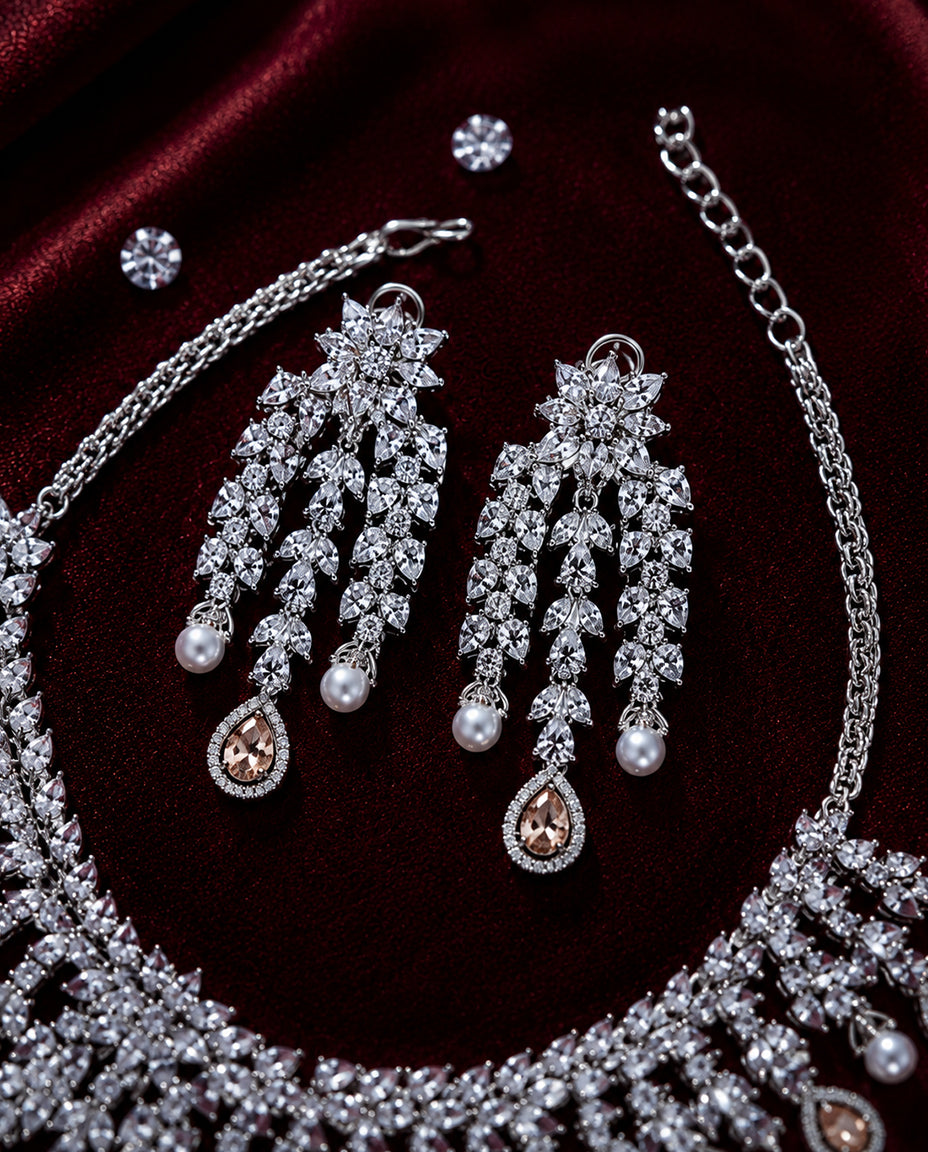 Peach Elegance Diamond Necklace Set