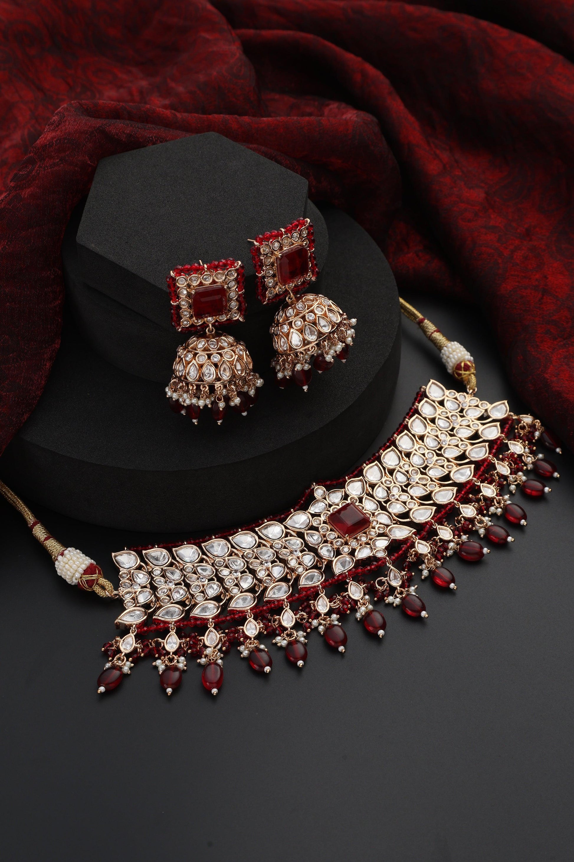 Regal Red Polki Choker set - Dyulokha