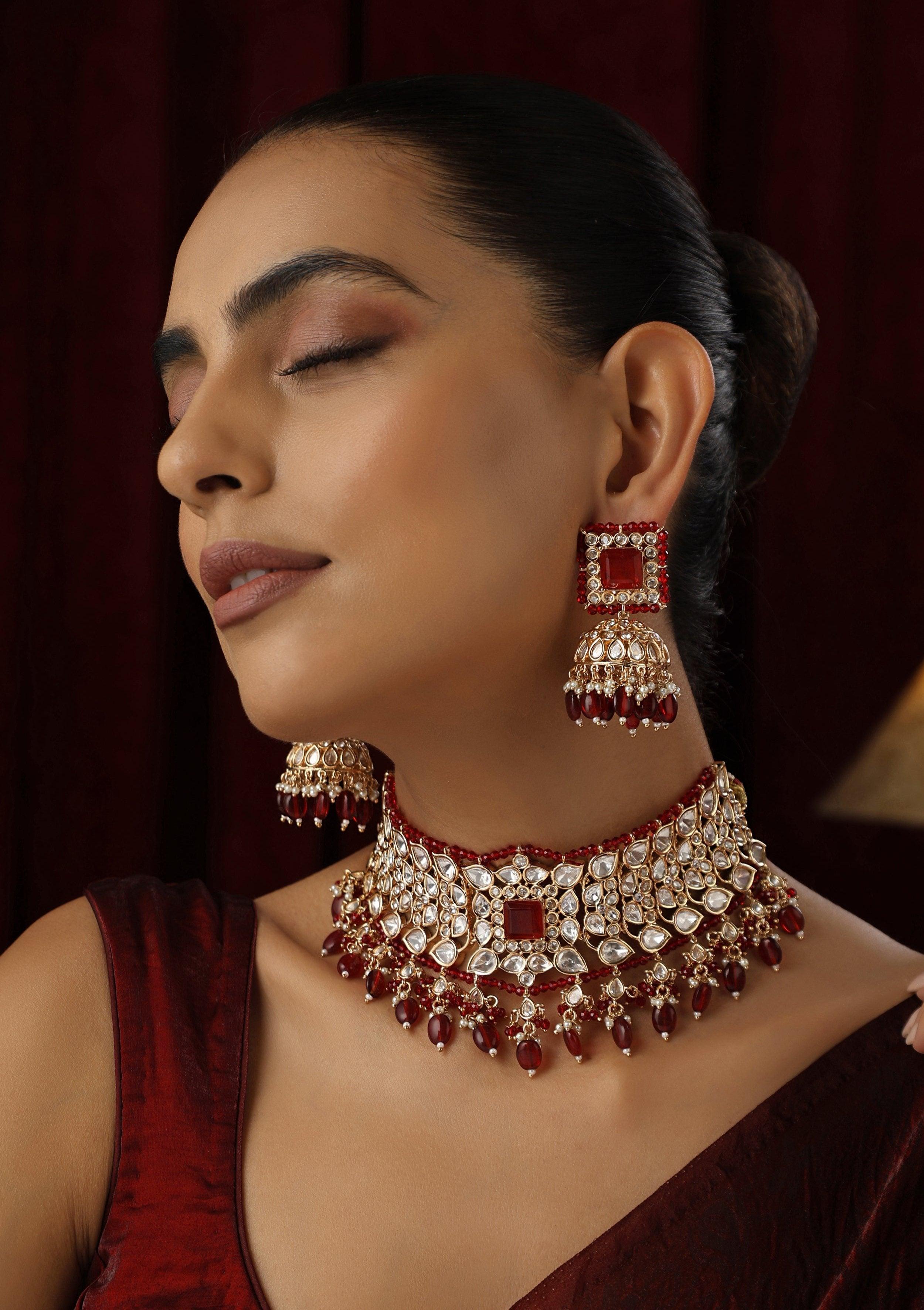 Regal Red Polki Choker set - Dyulokha