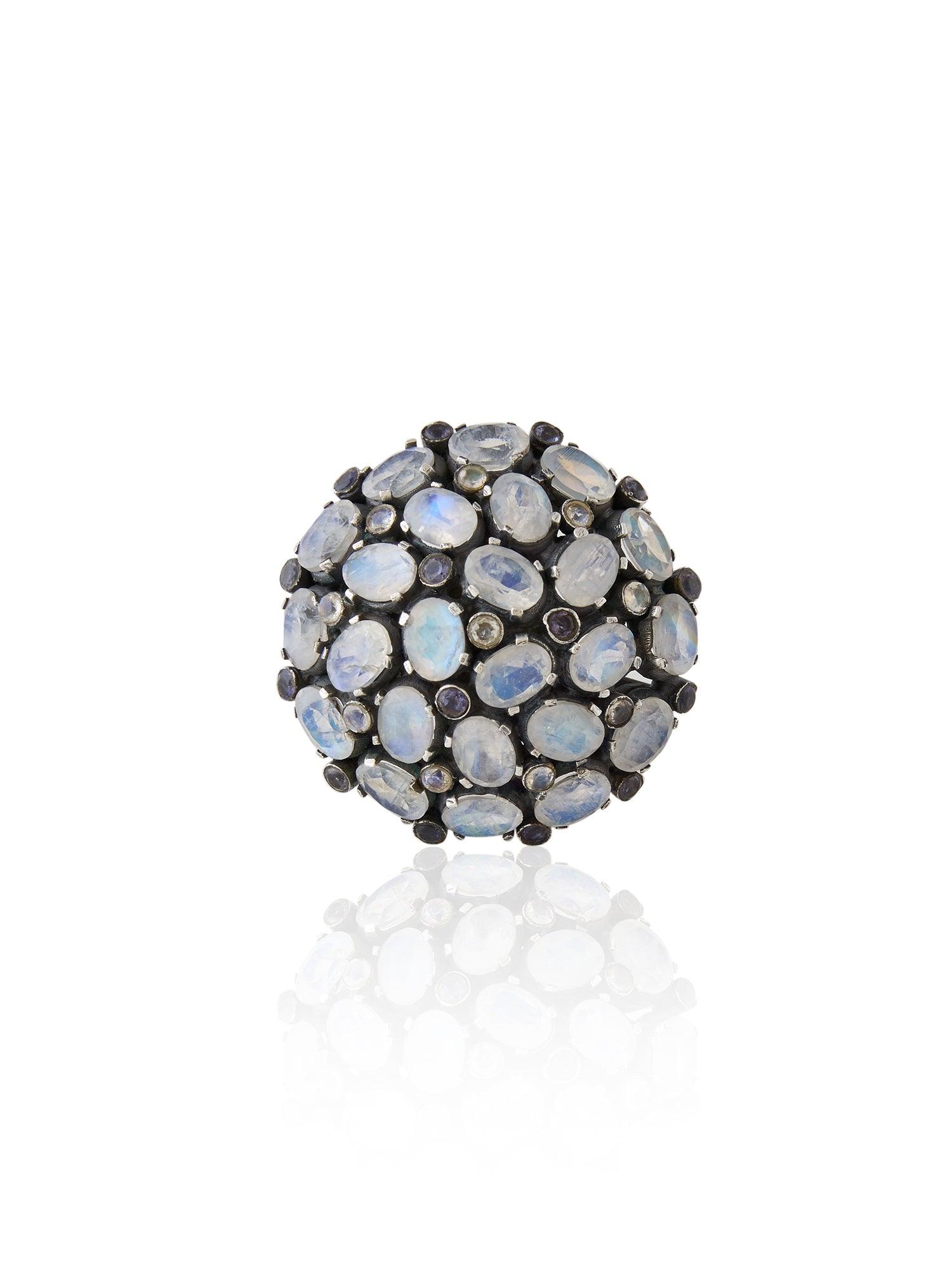 Celestial Charm Moonstone and Iolite Ring - Dyulokha