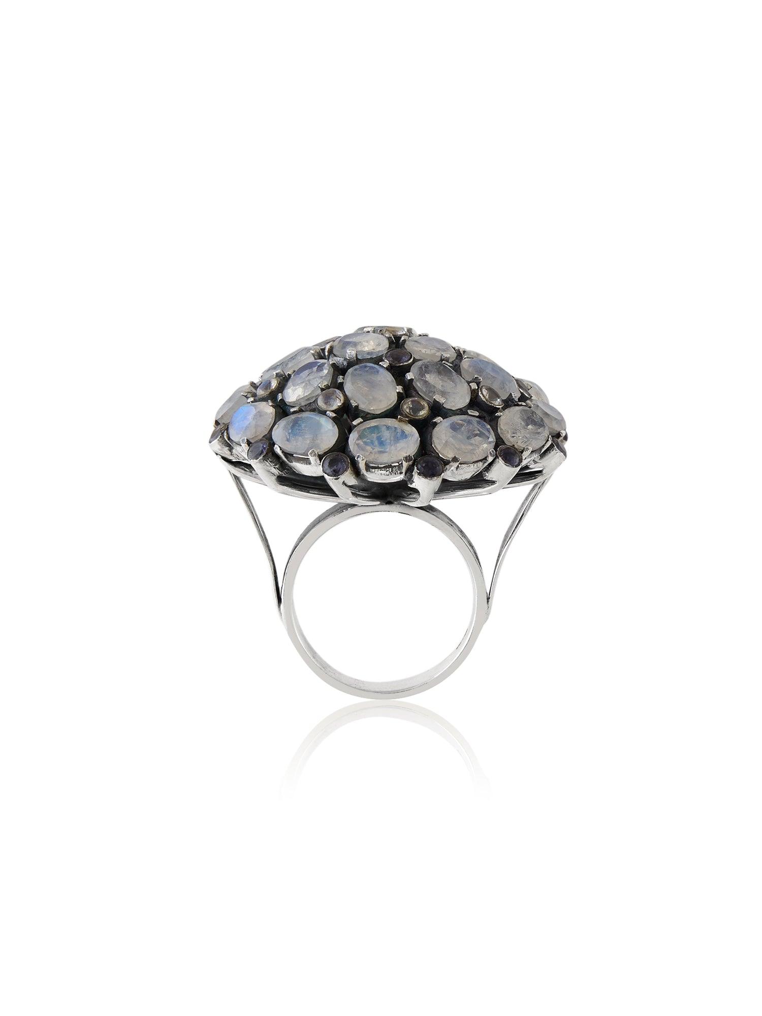 Celestial Charm Moonstone and Iolite Ring - Dyulokha