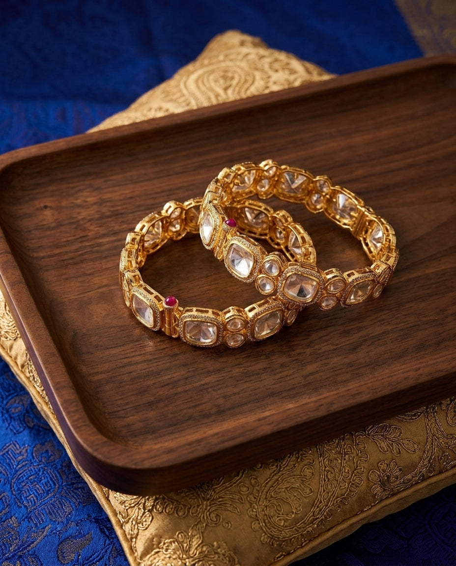 Dazzling Fusion Polki Diamond Bangles