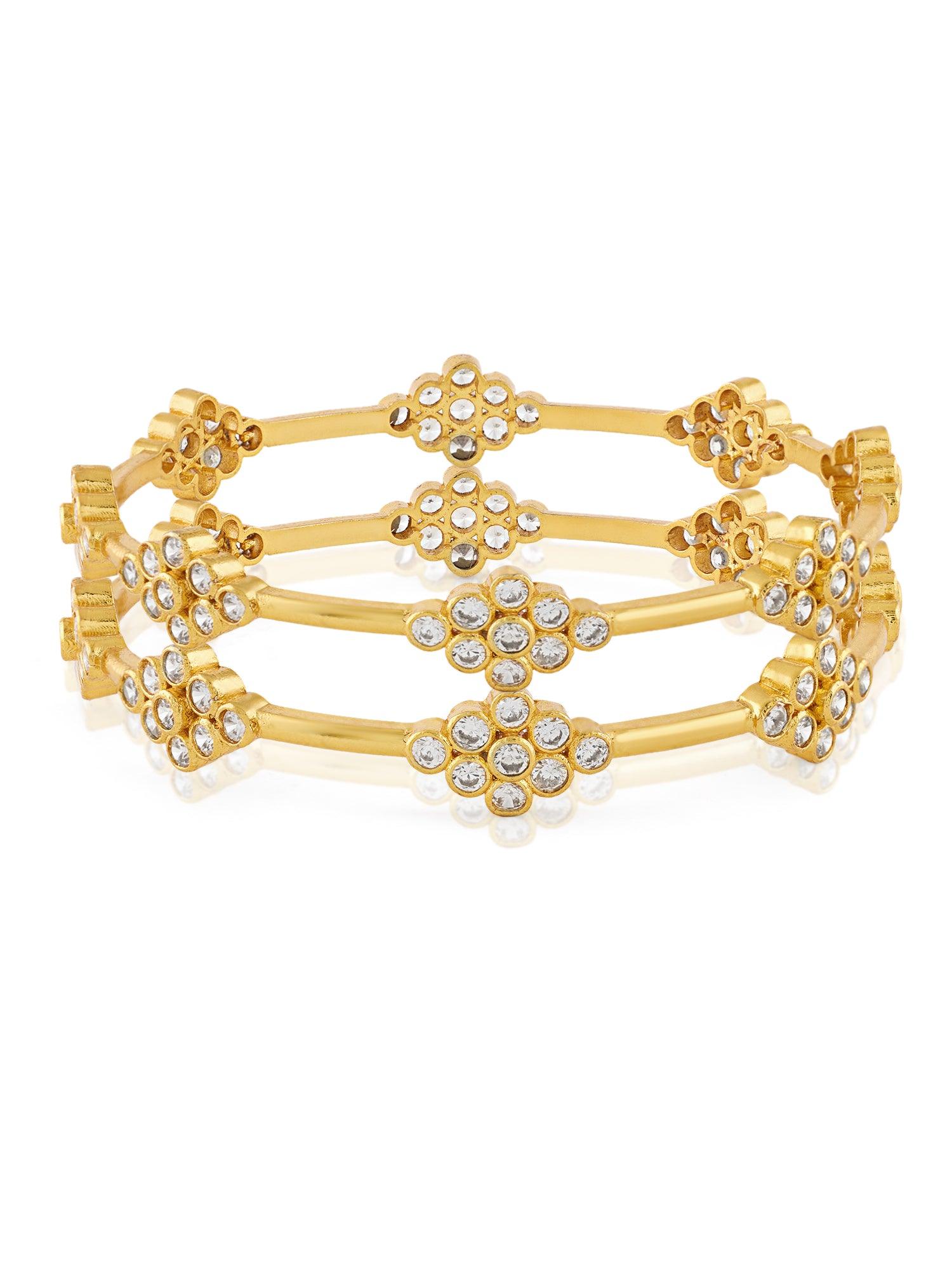 Floral Elegance CZ Silver Bangles - Dyulokha