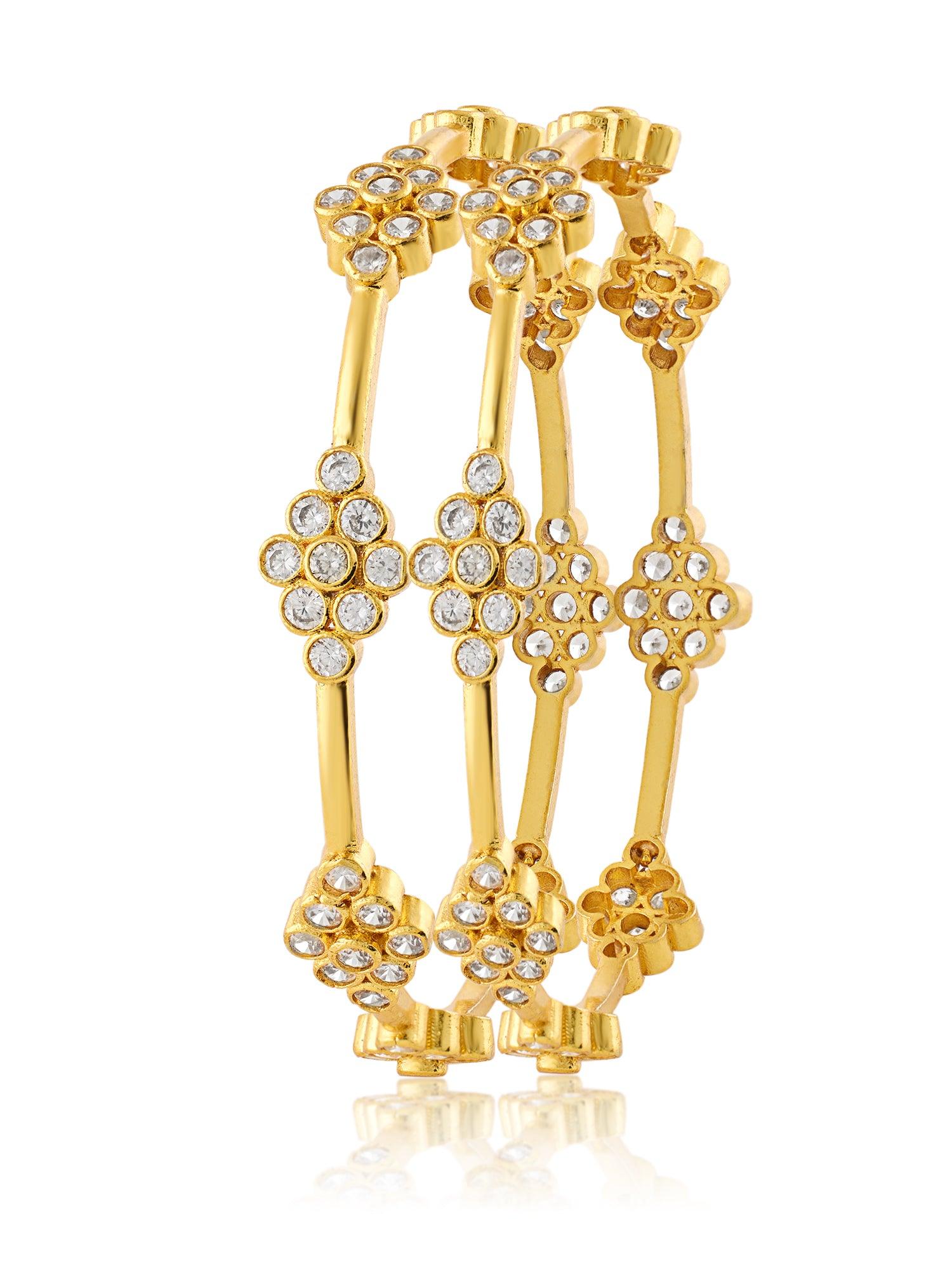 Floral Elegance CZ Silver Bangles - Dyulokha