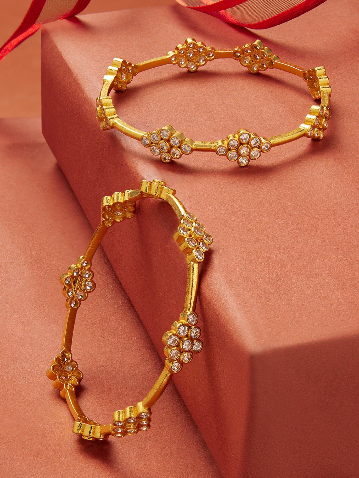 Floral Elegance CZ Silver Bangles - Dyulokha