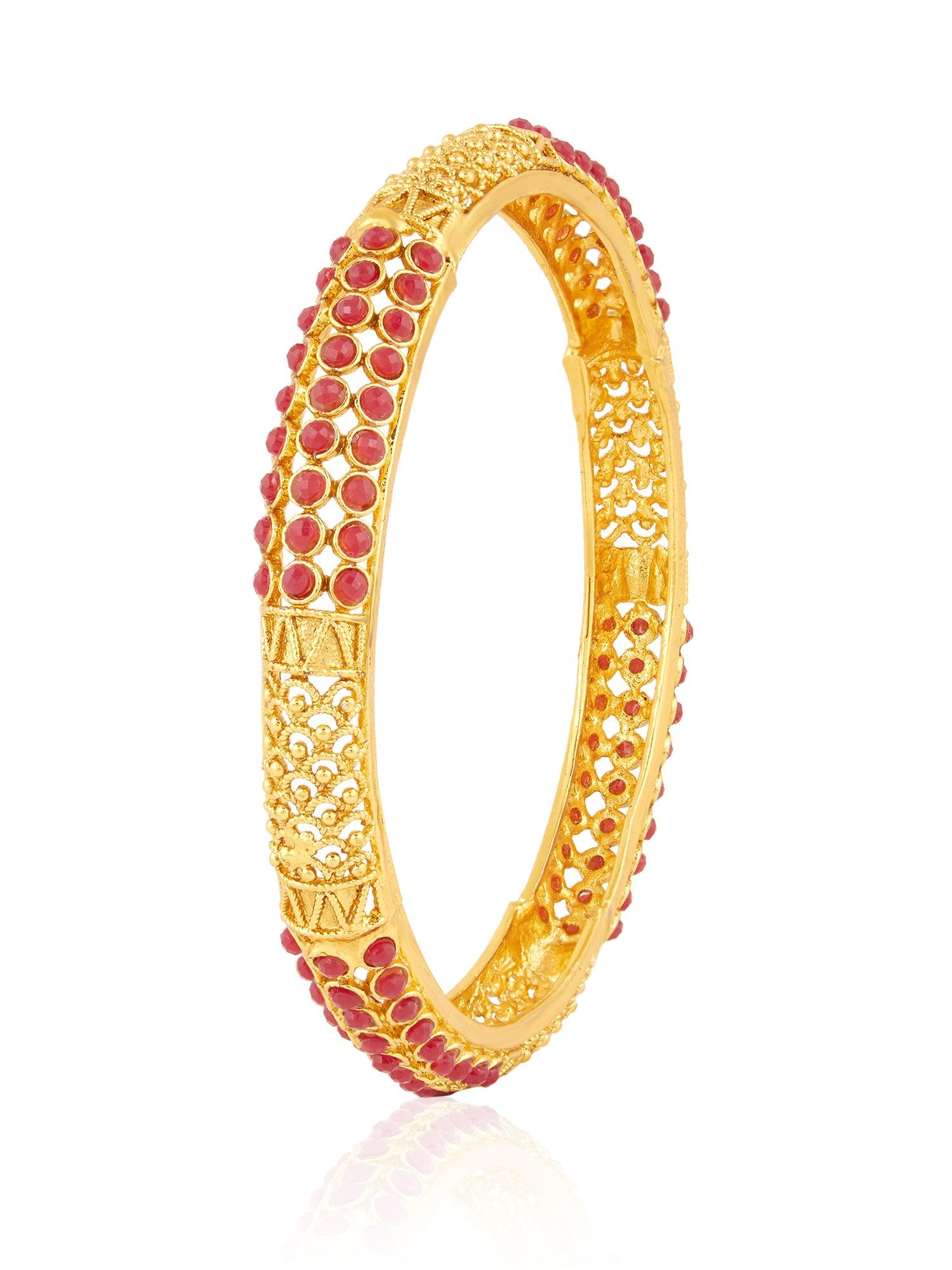 Golden Aura Ruby-Accented Bangles - Dyulokha