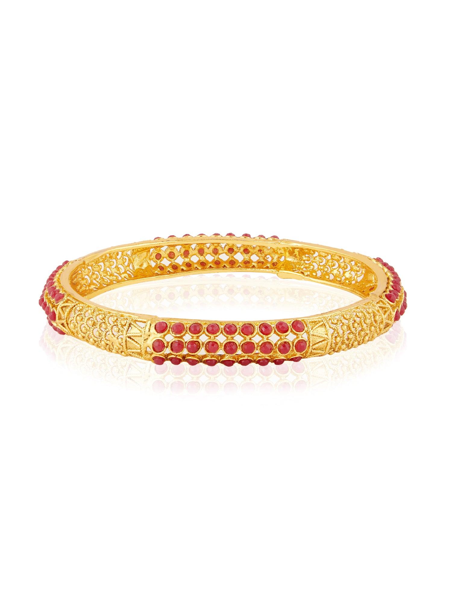 Golden Aura Ruby-Accented Bangles - Dyulokha