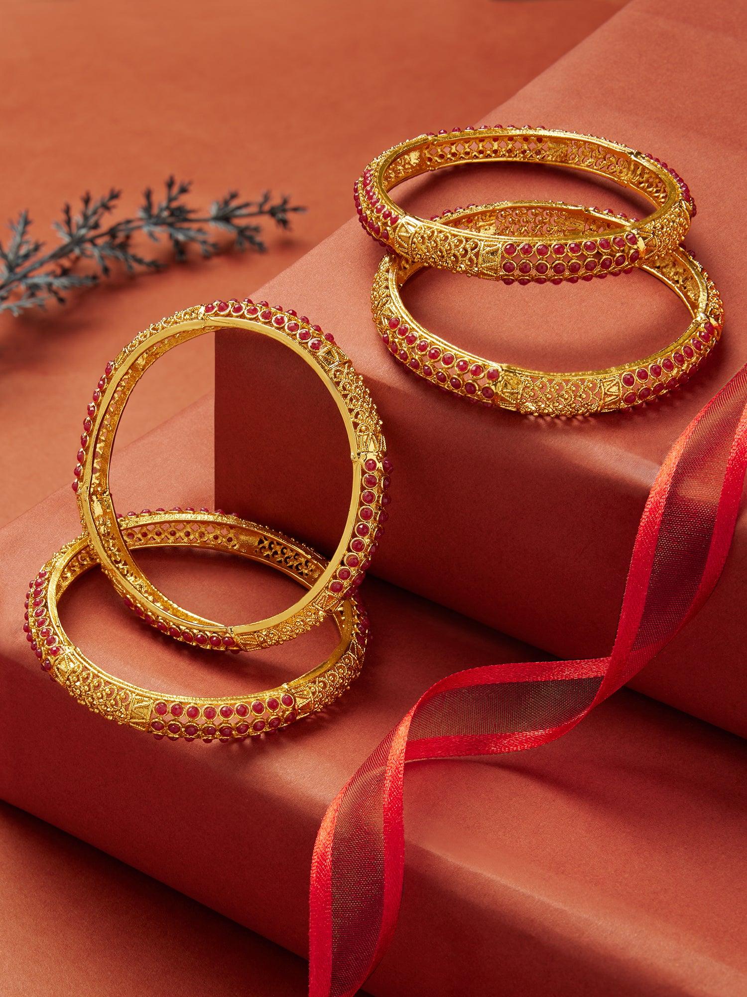 Golden Aura Ruby-Accented Bangles - Dyulokha