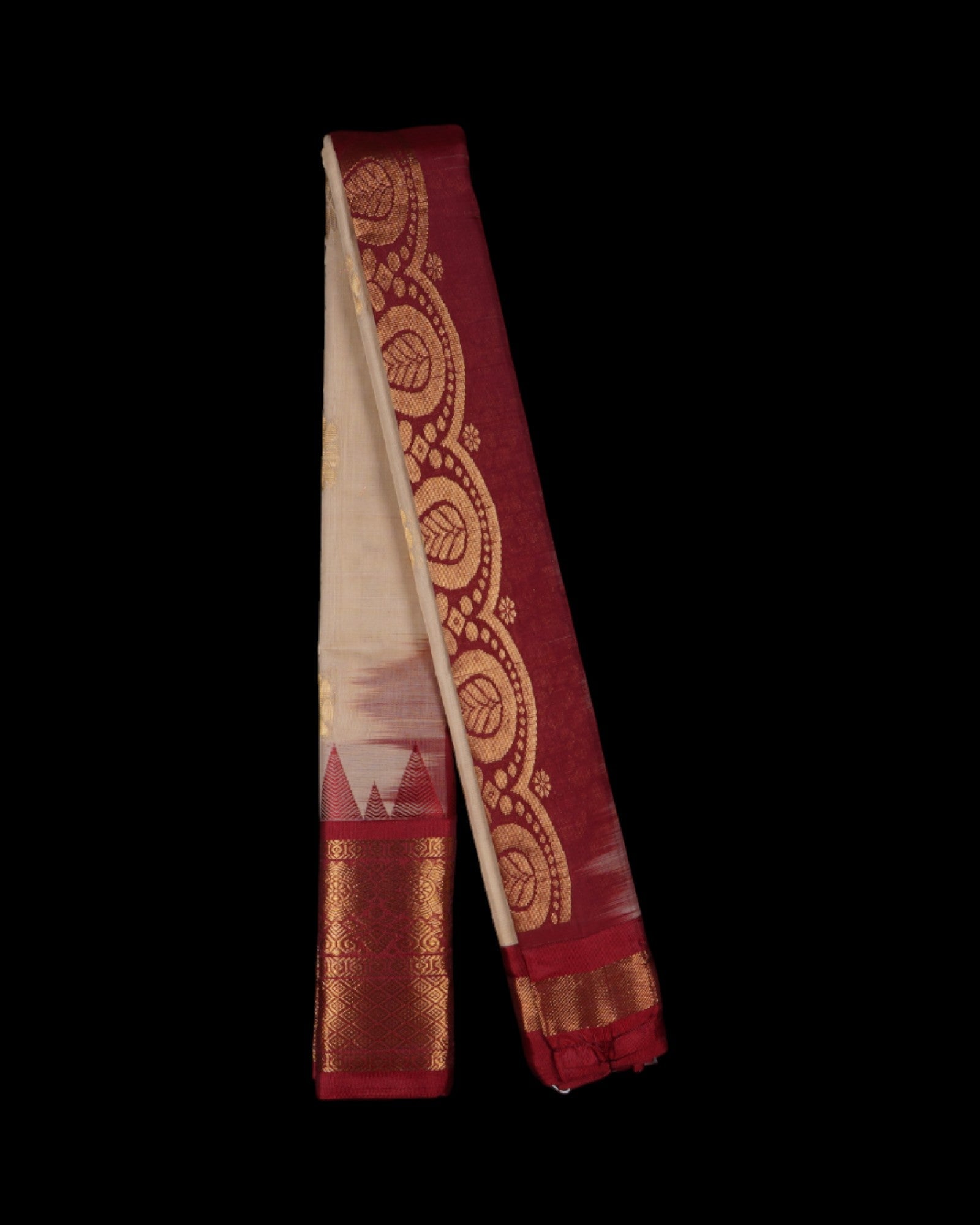 Cream Cotton Gadwal Handwoven Saree