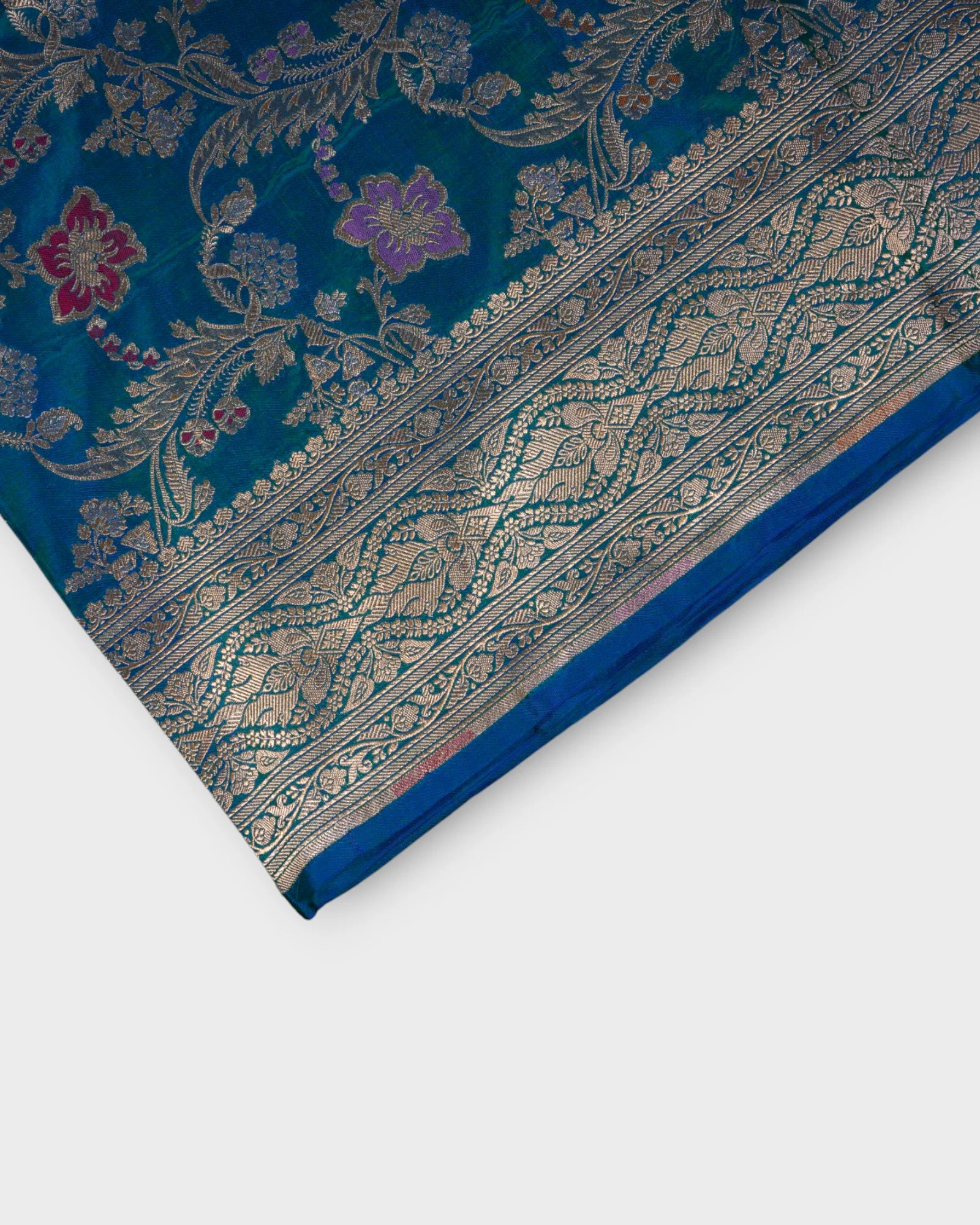 Peacock Green Katan Silk Banaras Minakari Saree