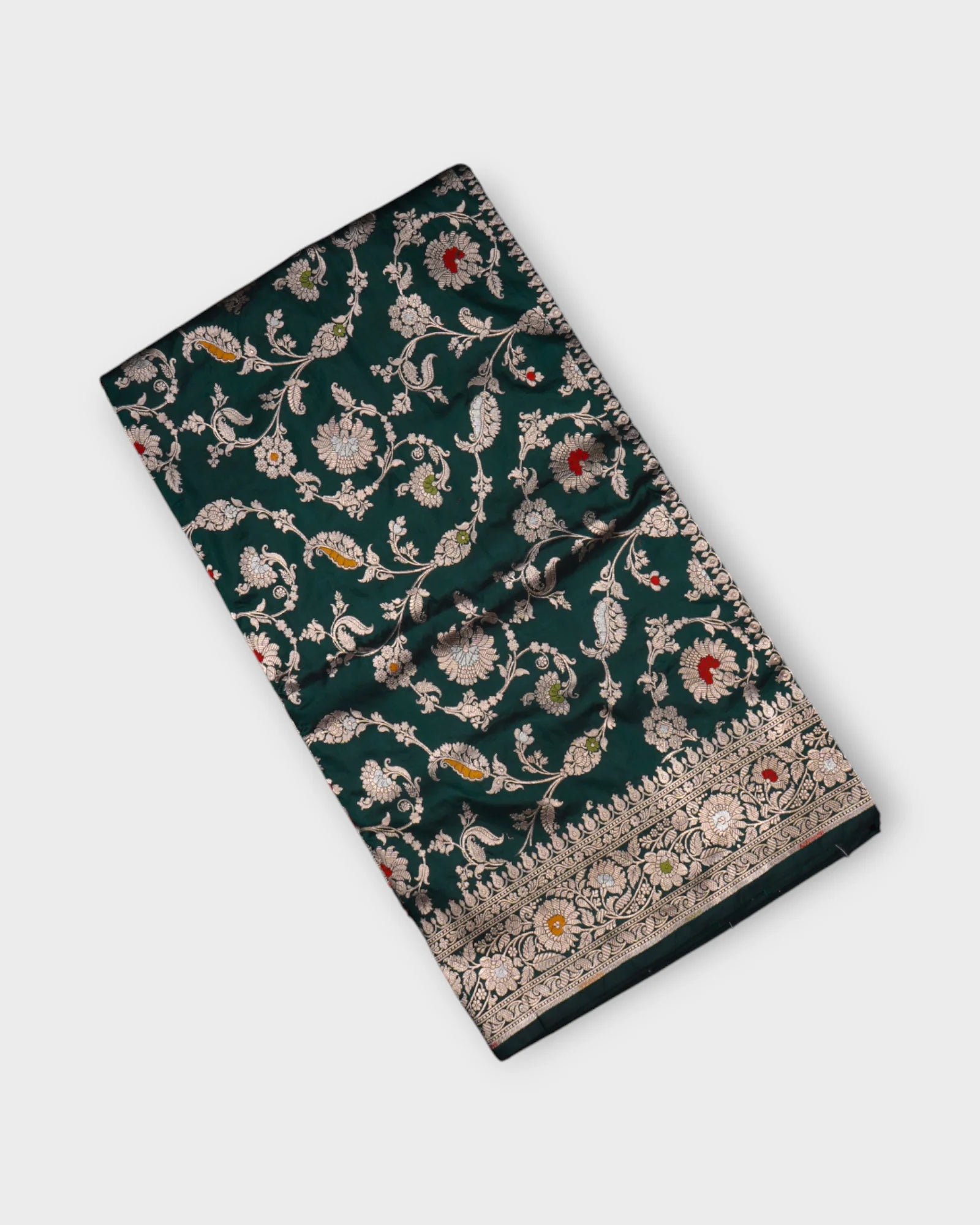 Bottle Green Katan Silk Banaras Saree