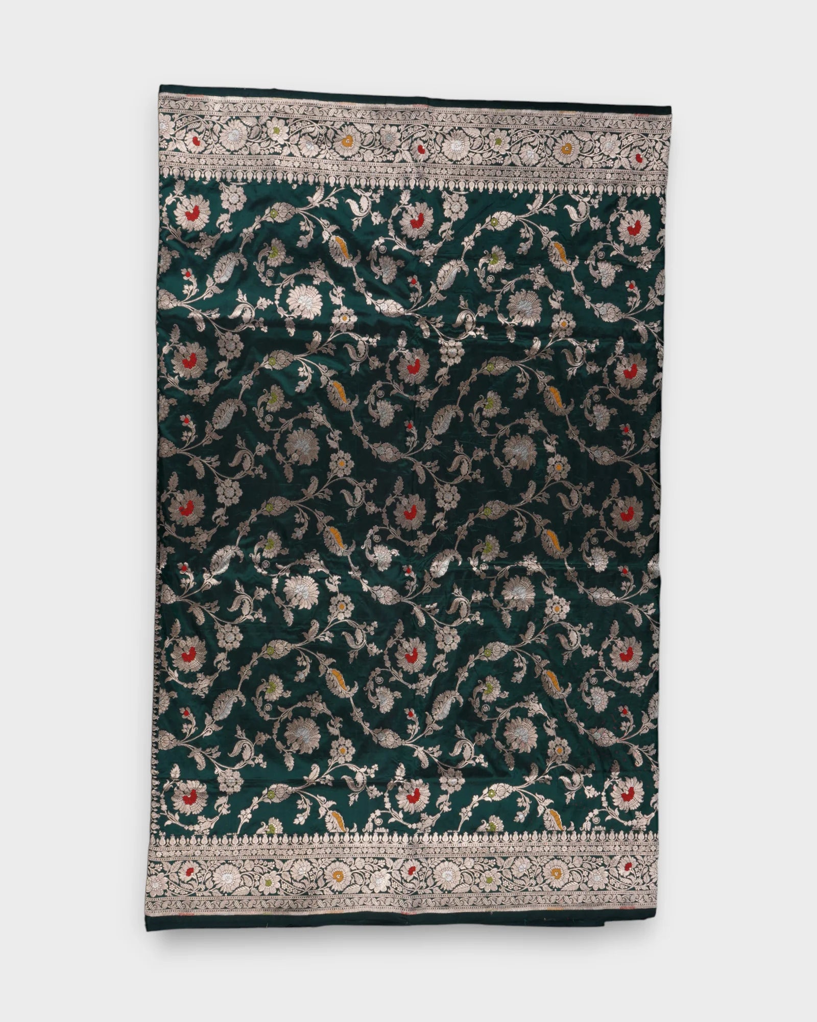 Bottle Green Katan Silk Banaras Saree