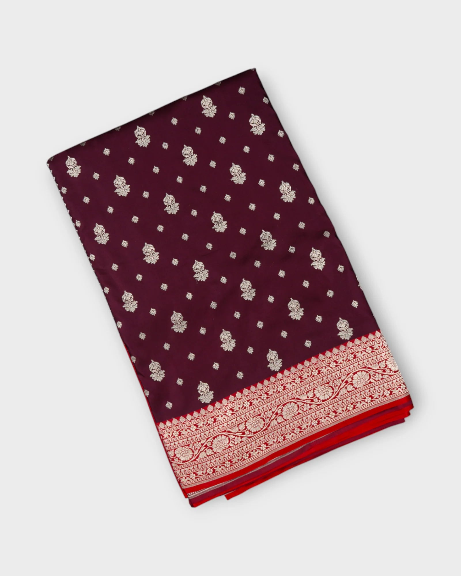 Maroon Banarasi Silk Saree With Gold Zari Buttas