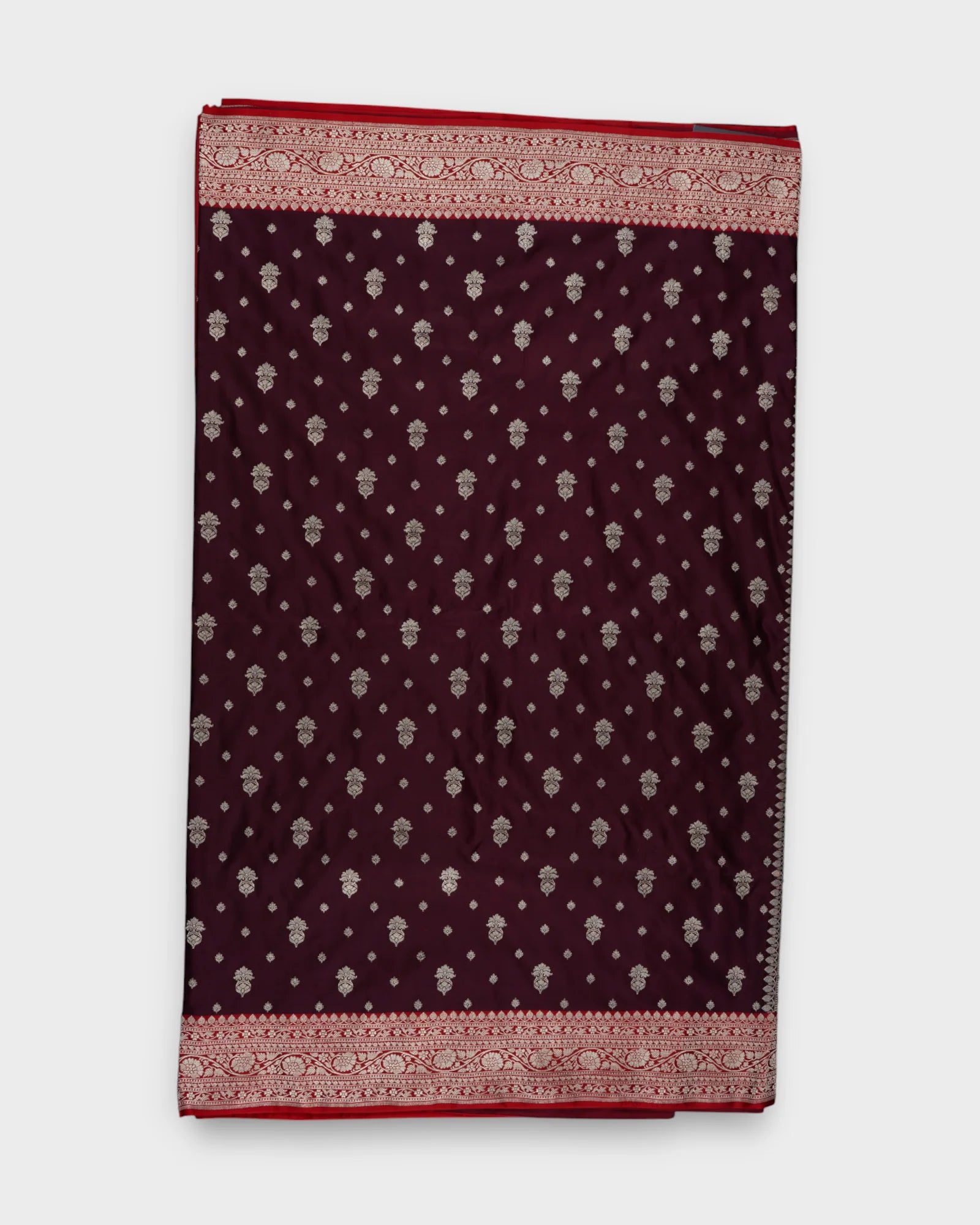 Maroon Banarasi Silk Saree With Gold Zari Buttas