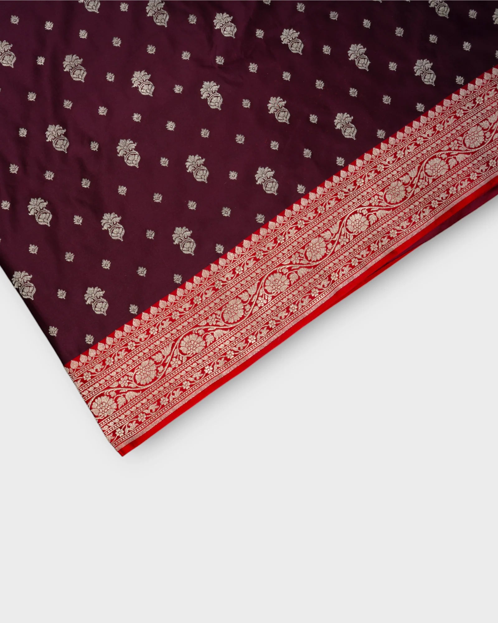 Maroon Banarasi Silk Saree With Gold Zari Buttas