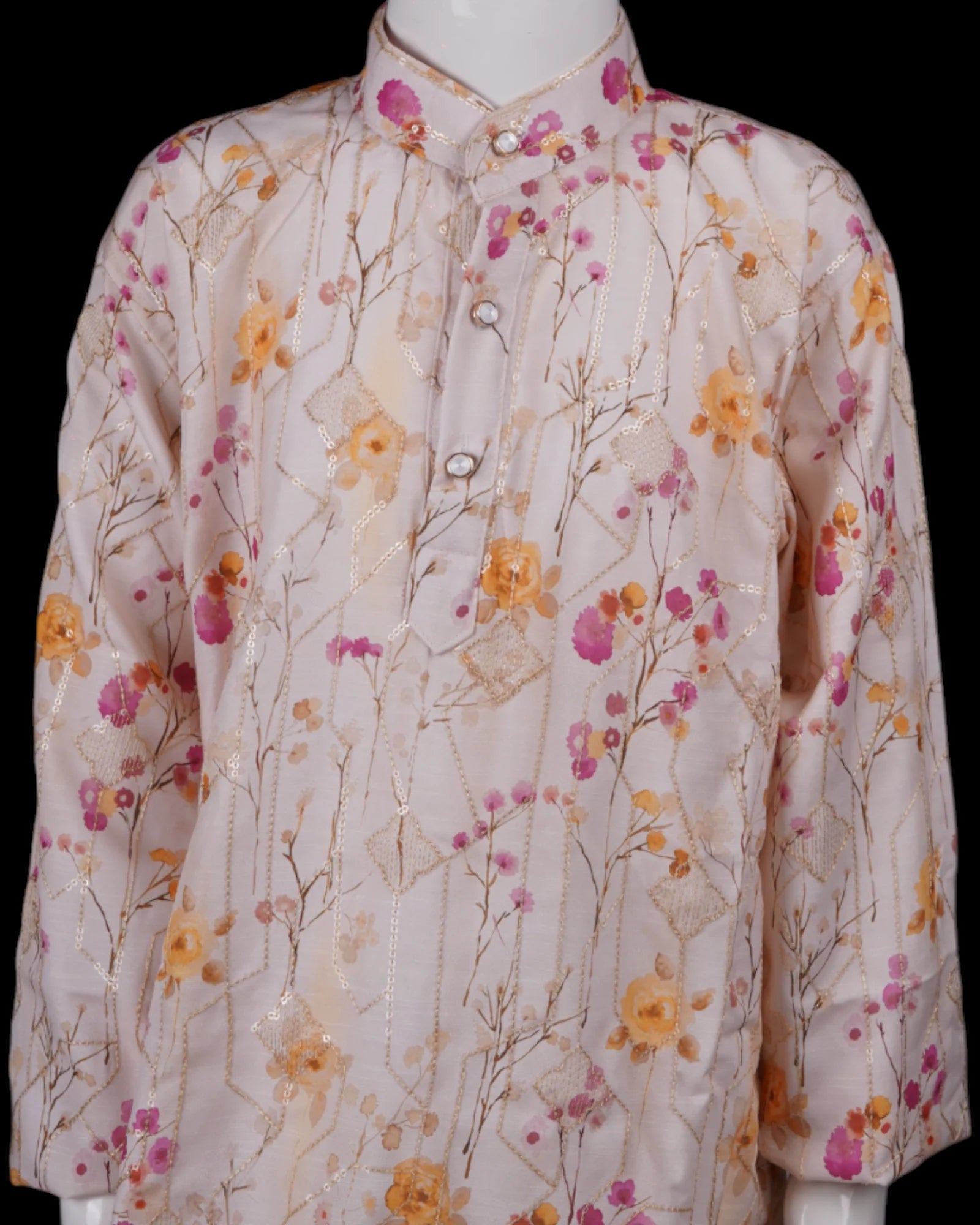 Floral Sequins Embroidered Cotton Kurta Pajama