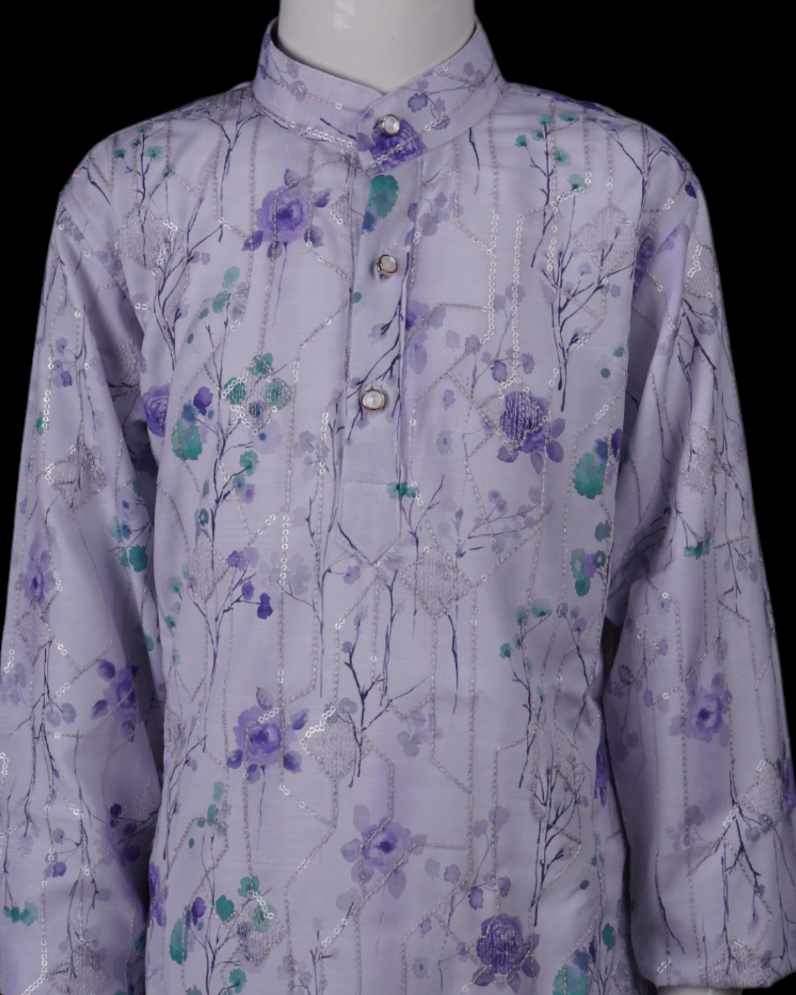 Floral Sequins Embroidered Cotton Kurta Pajama