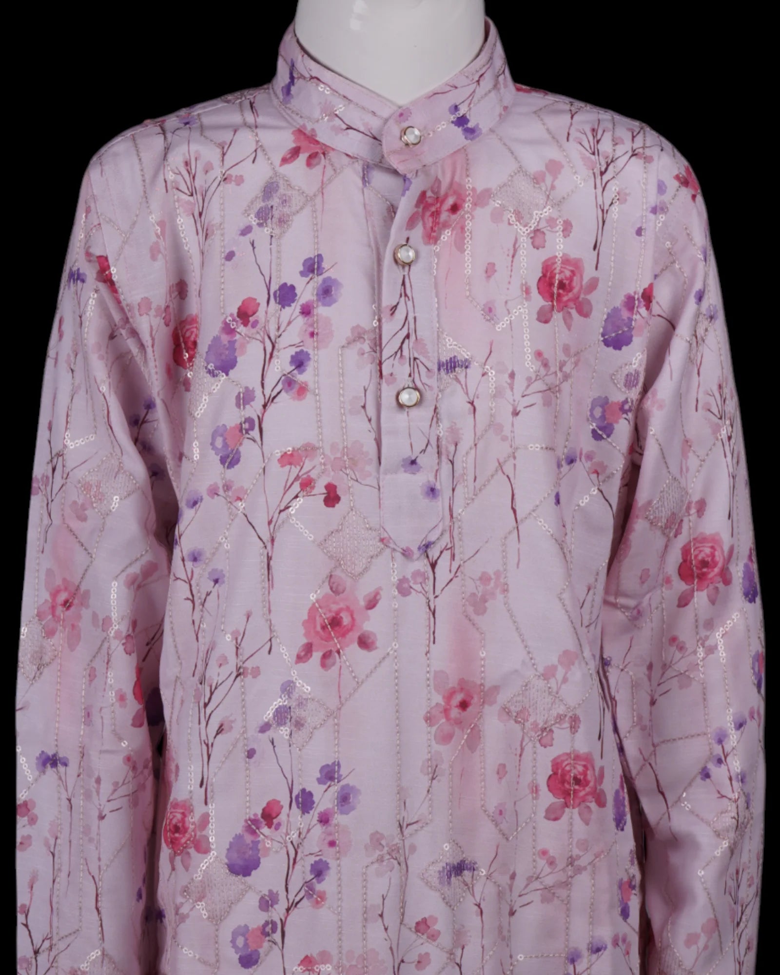 Floral Sequins Embroidered Cotton Kurta Pajama
