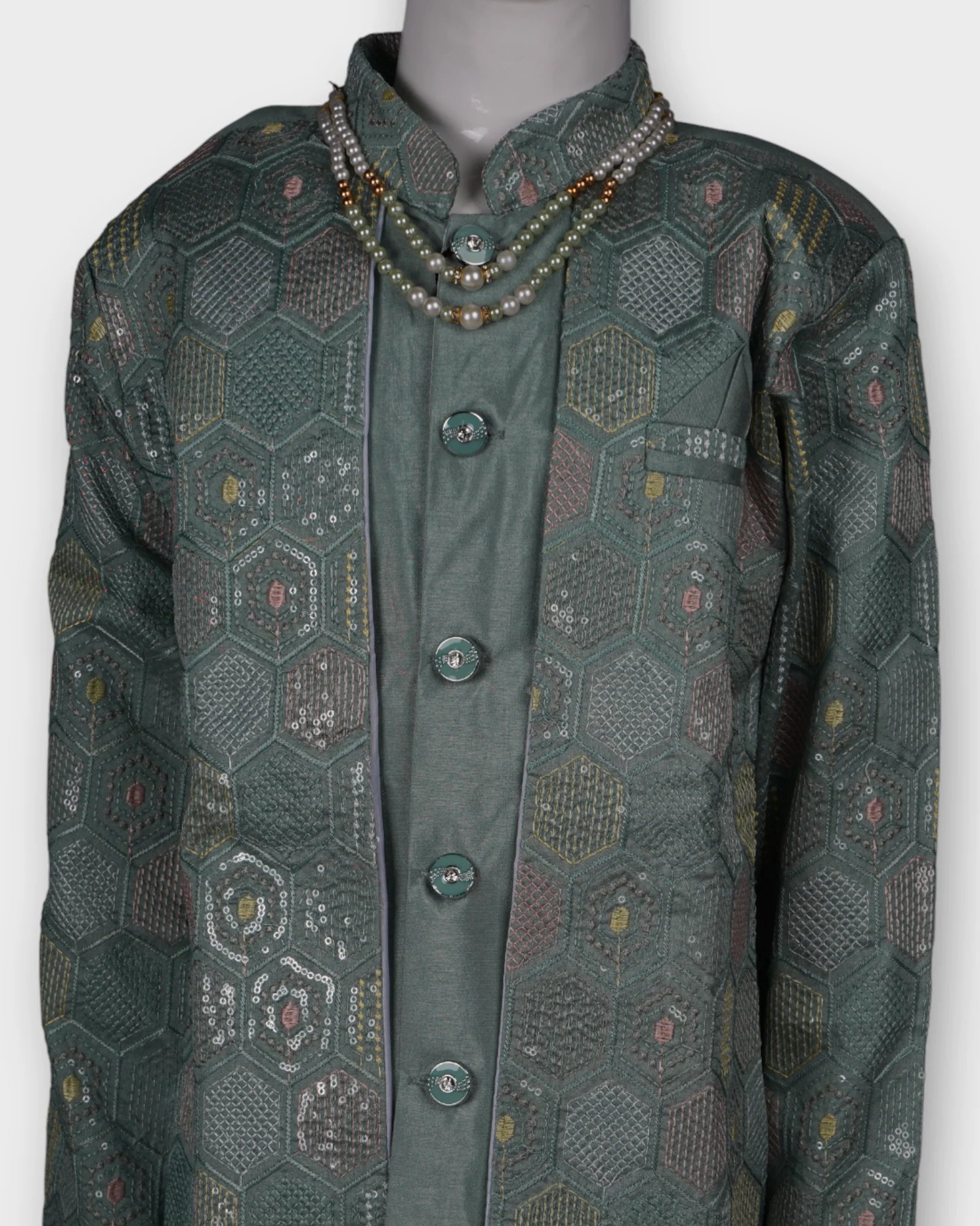 Transform your presence in this exquisite embroidered sherwani
