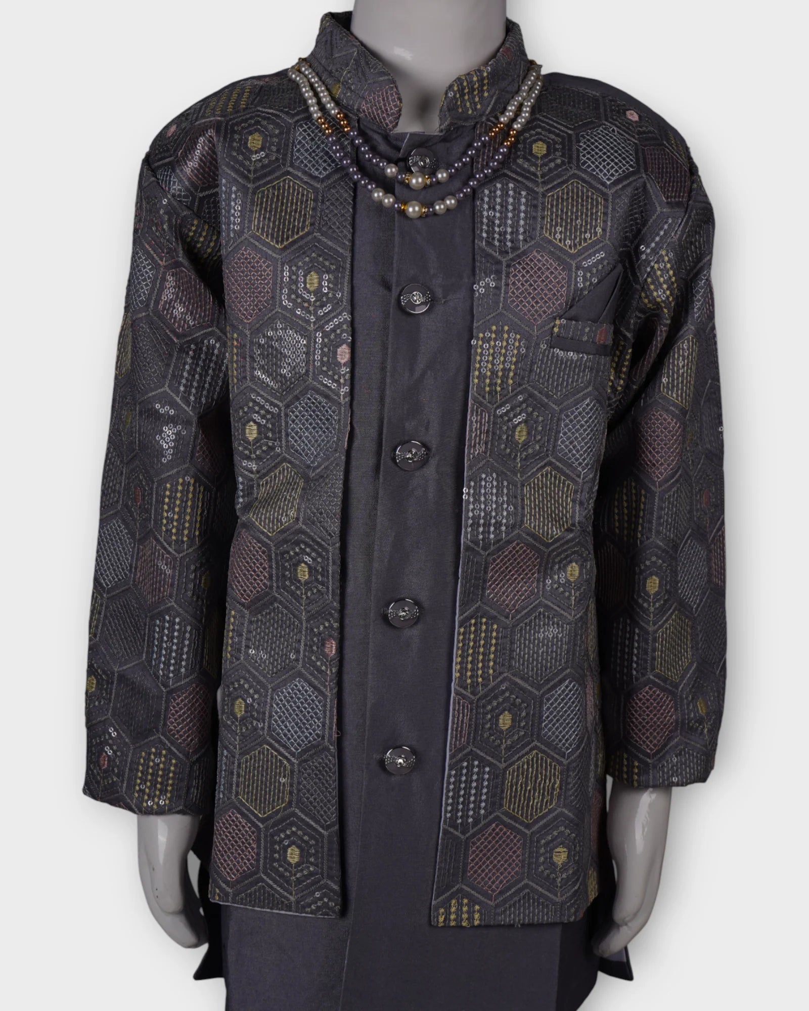 Transform your presence in this exquisite embroidered sherwani