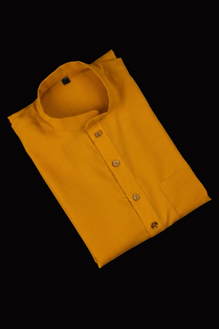 Mustard Cotton Plain Kurta Pajama Set